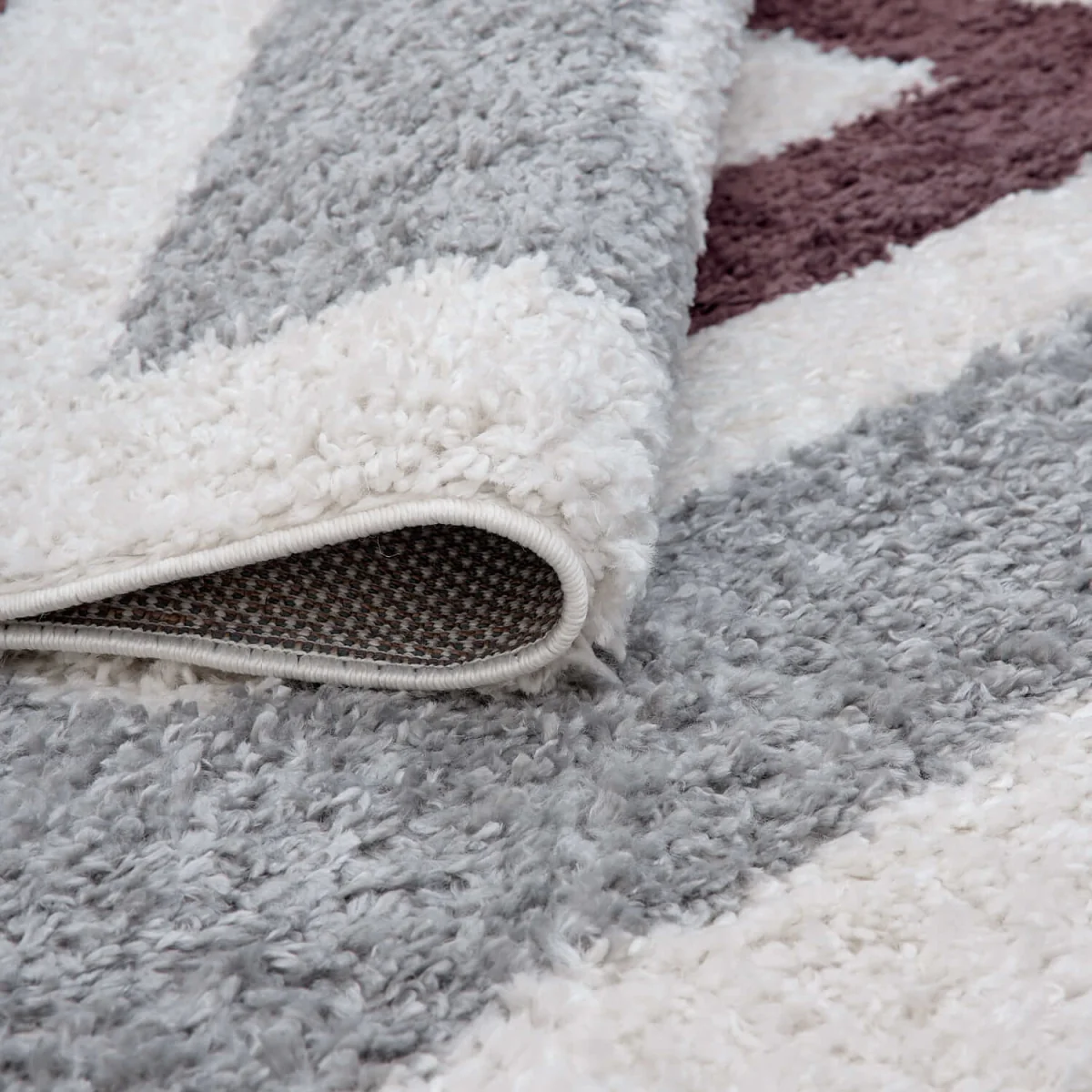 The Rugs Moodi Bordered Design Patterned Shaggy Runner - Purple-Grey – image 3