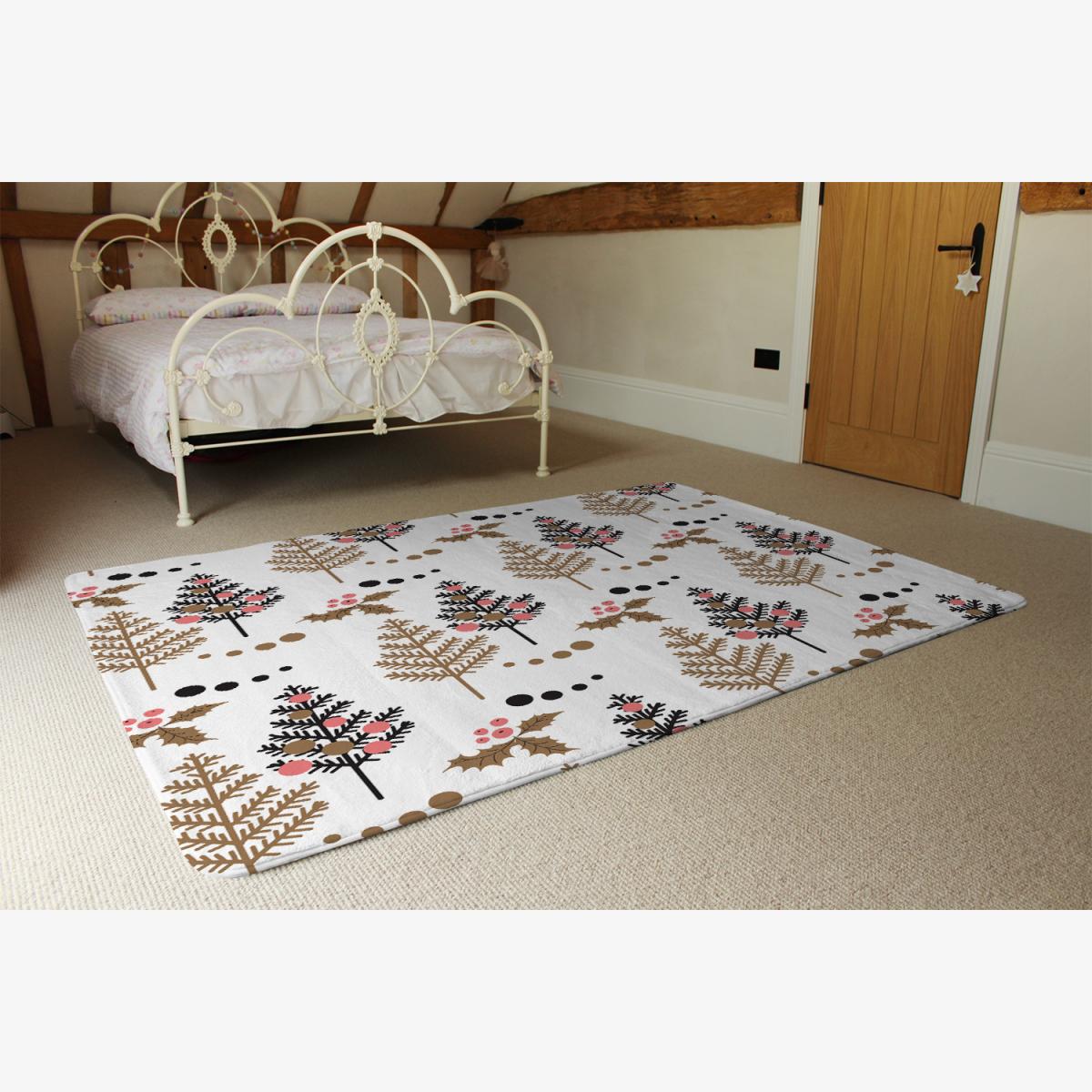 Christmas Tree Holly Leaf Pattern Rug - Brown / 230cm – image 1