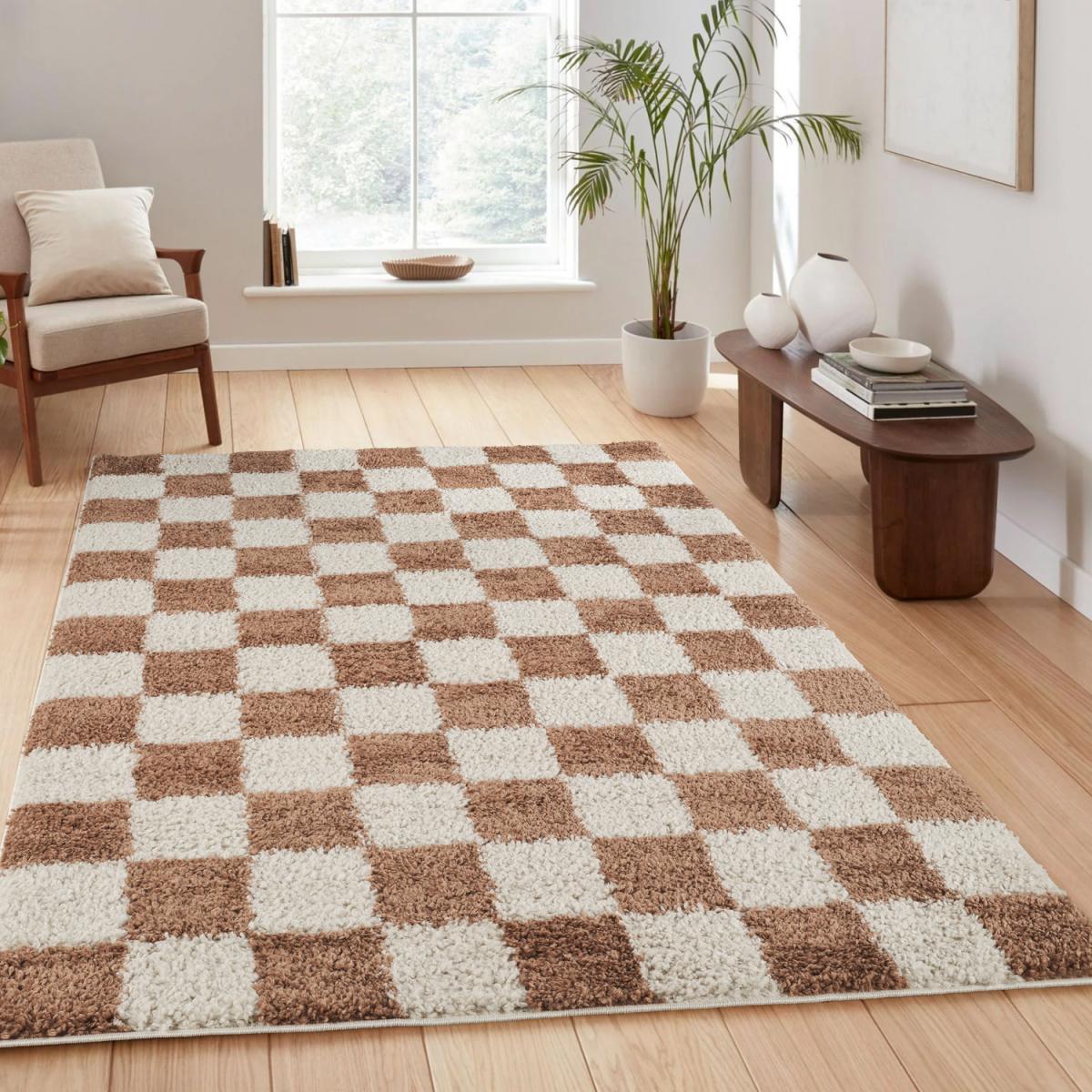 Chester Modern Living Room Shaggy Area Rug - Terracotta / 290cm