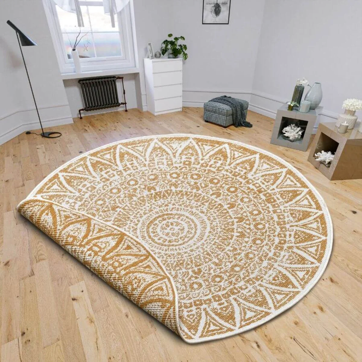Lilja Vintage Indoor & Outdoor Round Rug Grey - Yellow / 100.0cm – image 1