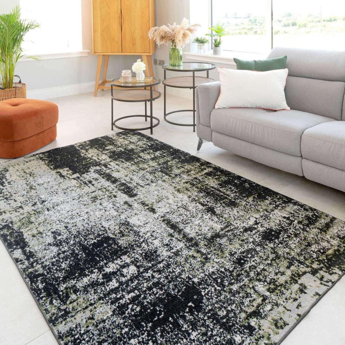 Navy Blue Diamond Tribal Living Room Rug - Cadiz - Green – image 3