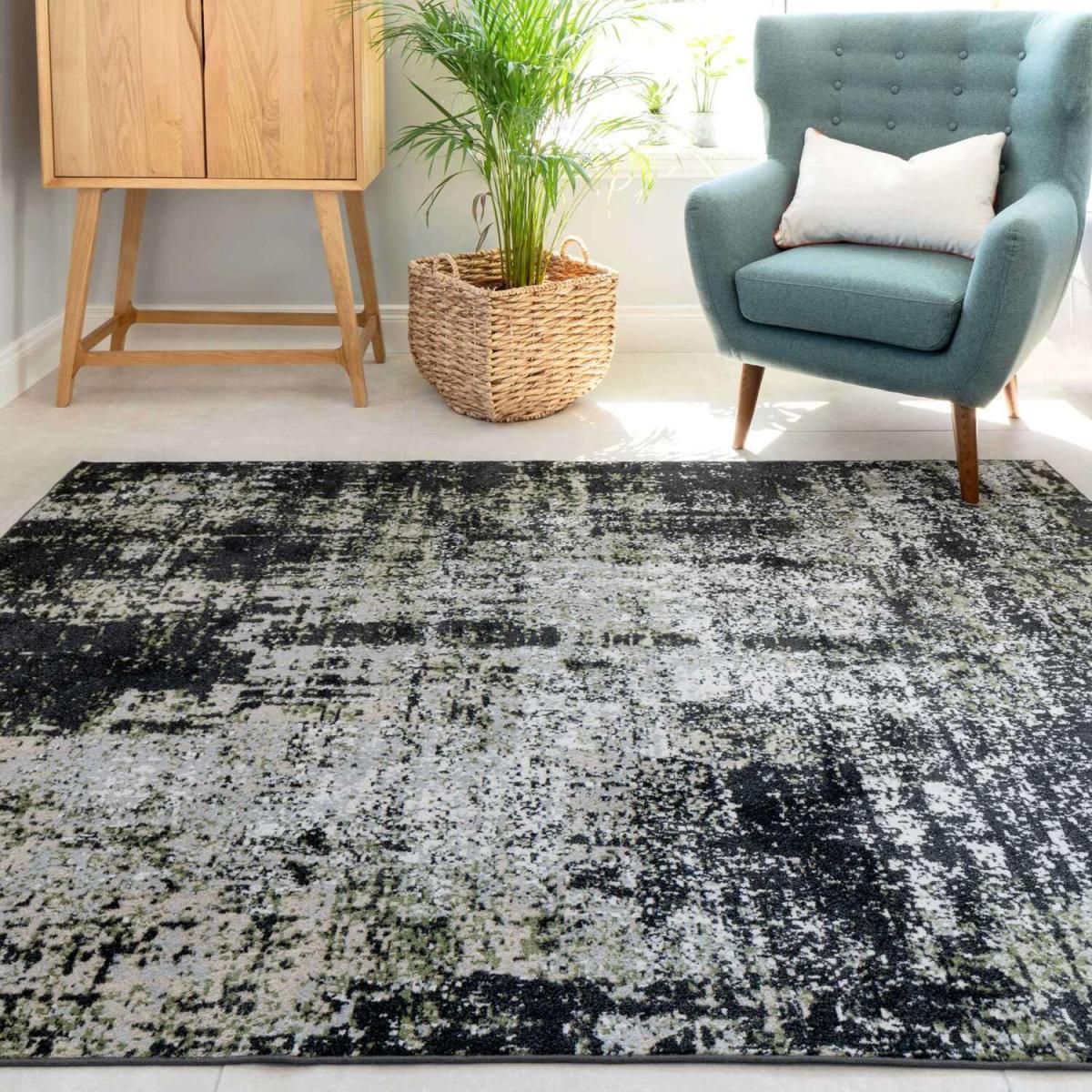 Navy Blue Diamond Tribal Living Room Rug - Cadiz - Green – image 4