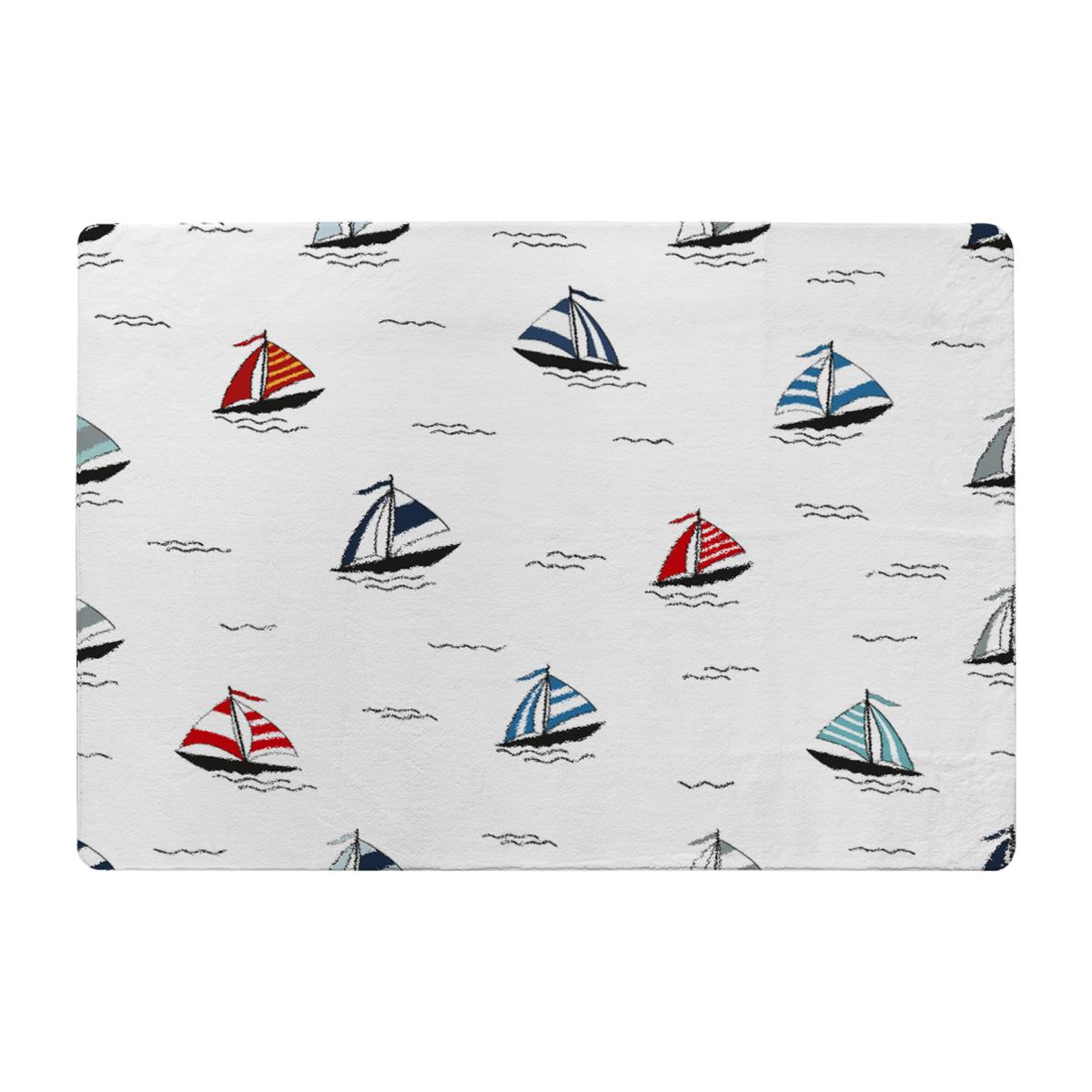 Red Blue Sailboats Rug - White / 110cm – image 1