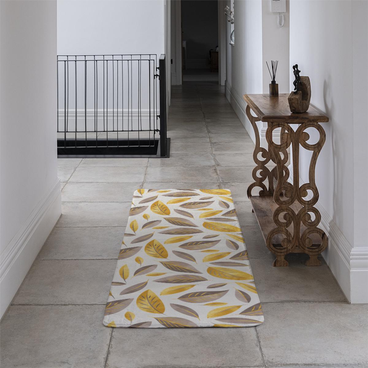 Botanical Gold And Purple Leaf Runner Rug - Gold – image 4