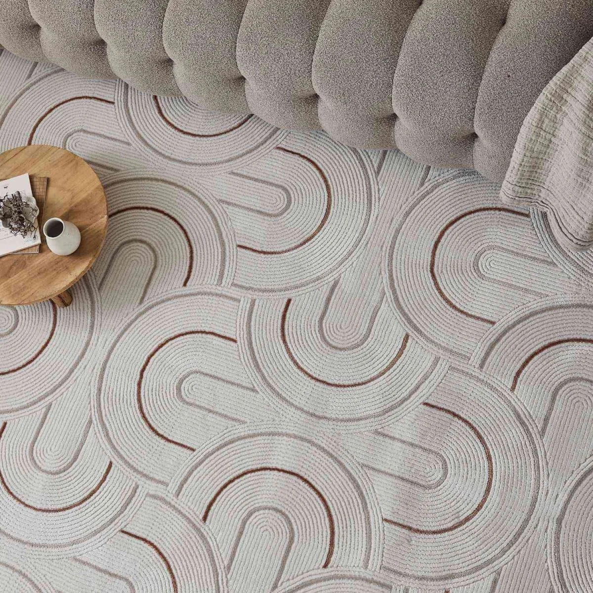 The Rugs Carmel Curved Lines Textured Rug - Cream-Terra – image 2