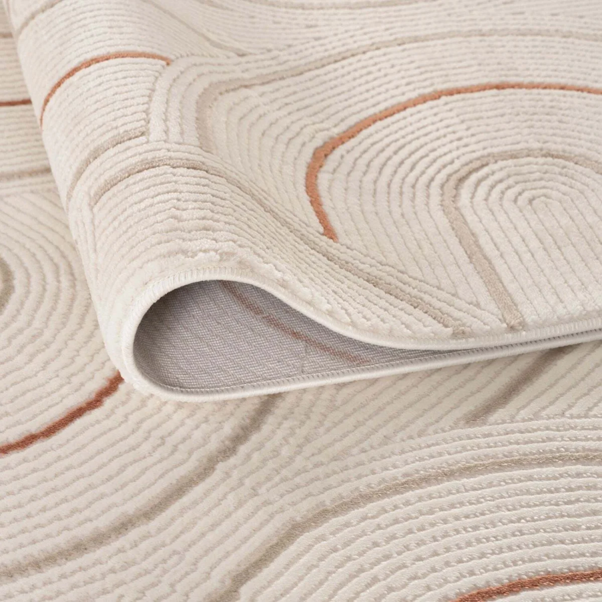 The Rugs Carmel Curved Lines Textured Rug - Cream-Terra – image 4