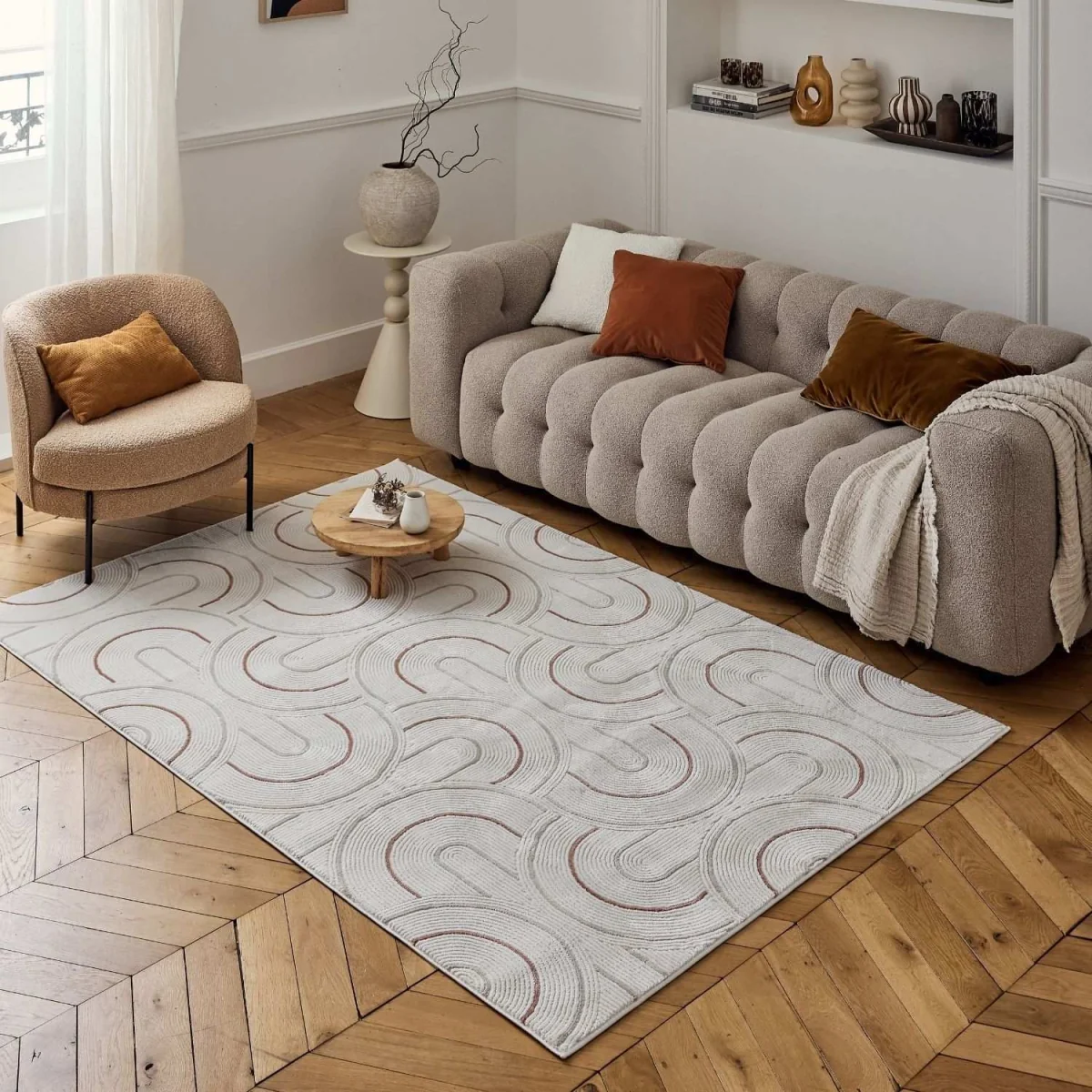 The Rugs Carmel Curved Lines Textured Rug - Cream-Terra – image 6