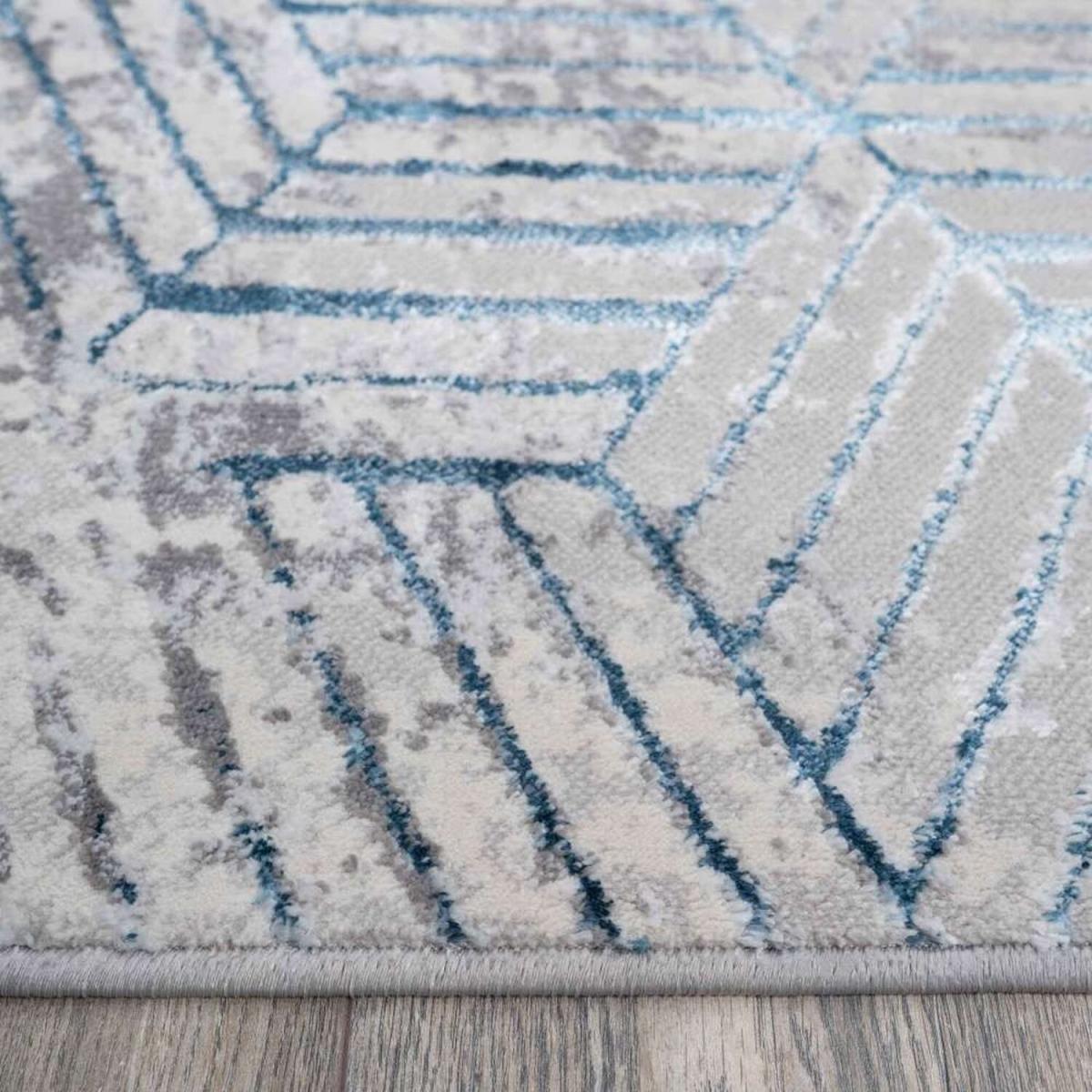 Blue Shimmering Polyester Geometric Living Room Rug - Attica - Blue / 4kg – image 2