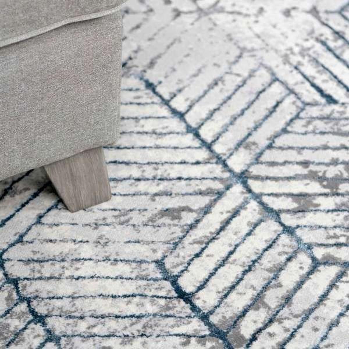 Blue Shimmering Polyester Geometric Living Room Rug - Attica - Blue / 4kg – image 3