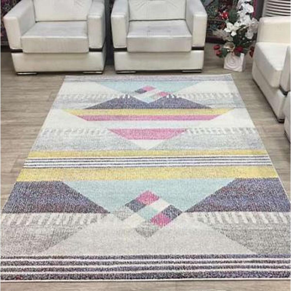 Multicolour Geometric Living Room Rug - Casablanca - Grey / 170cm
