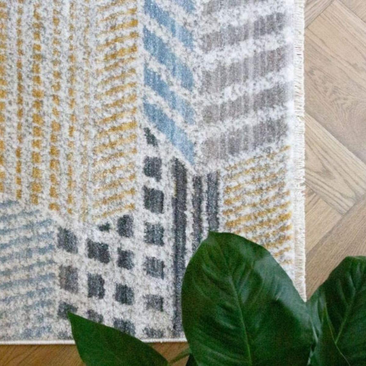 Modern Ochre and Grey Tribal Flatweave Rug - Cecily - Yellow / 4kg – image 3