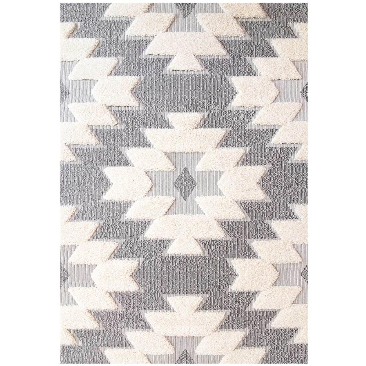 Grey Beige Aztec Geometric Textured Flatweave Indoor Outdoor Rug - Grey / 110 x 60cm – image 3