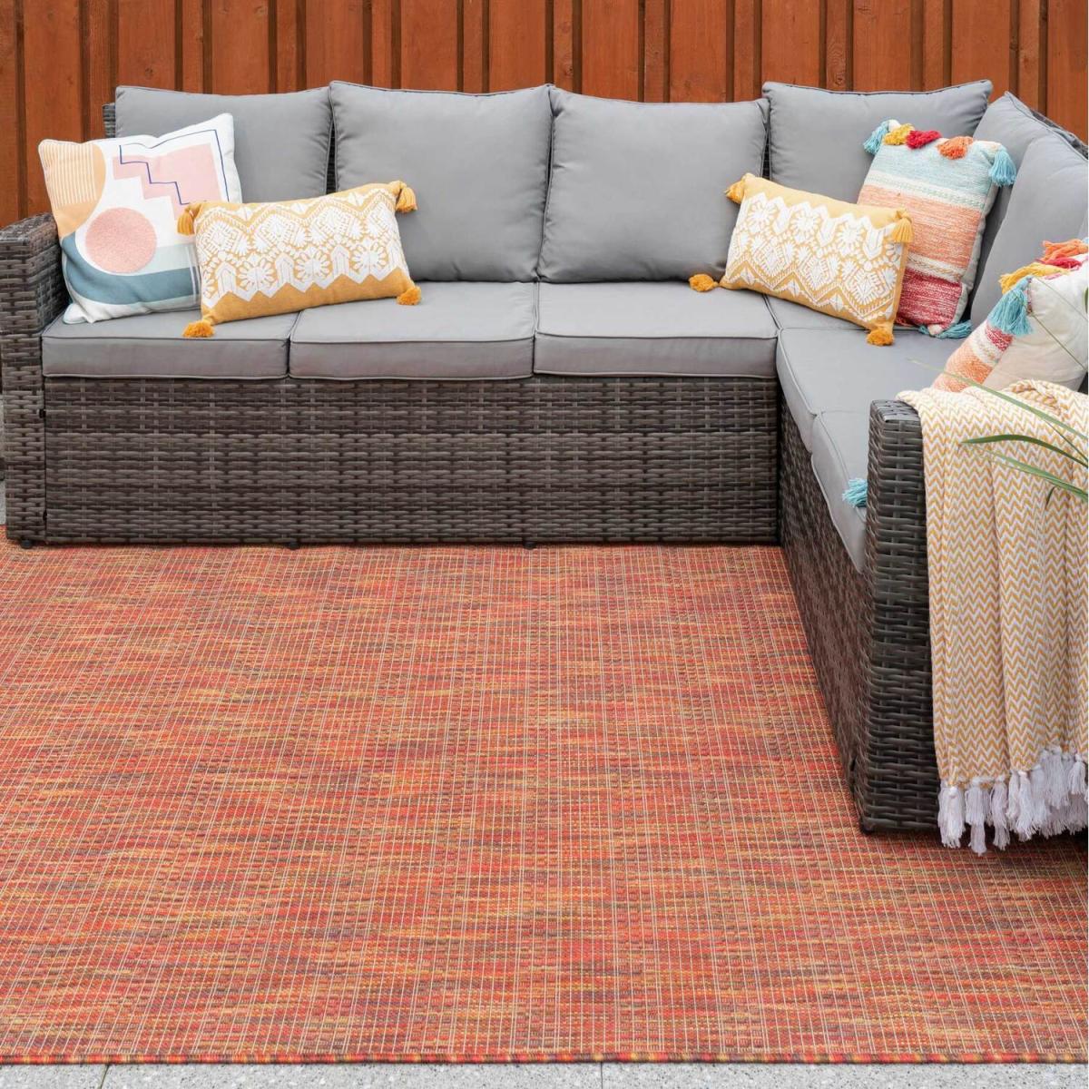 Burnt Orange Durable Soft Plastic Mottled Flatweave Indoor Outdoor Area Rug - Burnt Orange / 150 x 80cm – image 3