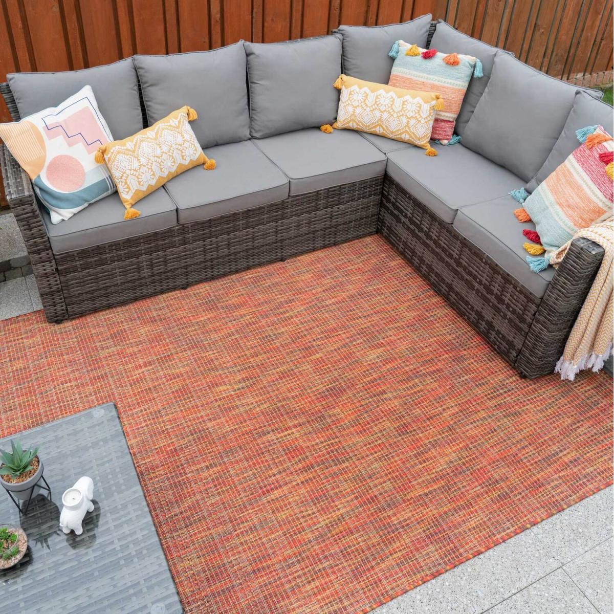Burnt Orange Durable Soft Plastic Mottled Flatweave Indoor Outdoor Area Rug - Burnt Orange / 150 x 80cm – image 1