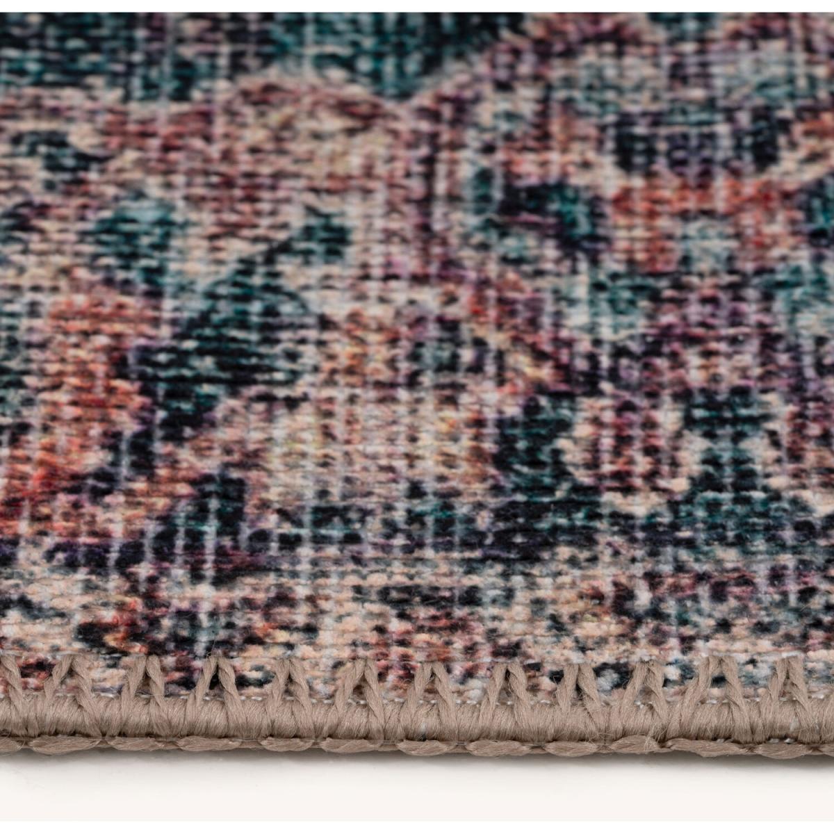 Red Teal Floral Medallion Non Slip Washable Area Rug - Red / 230cm – image 2