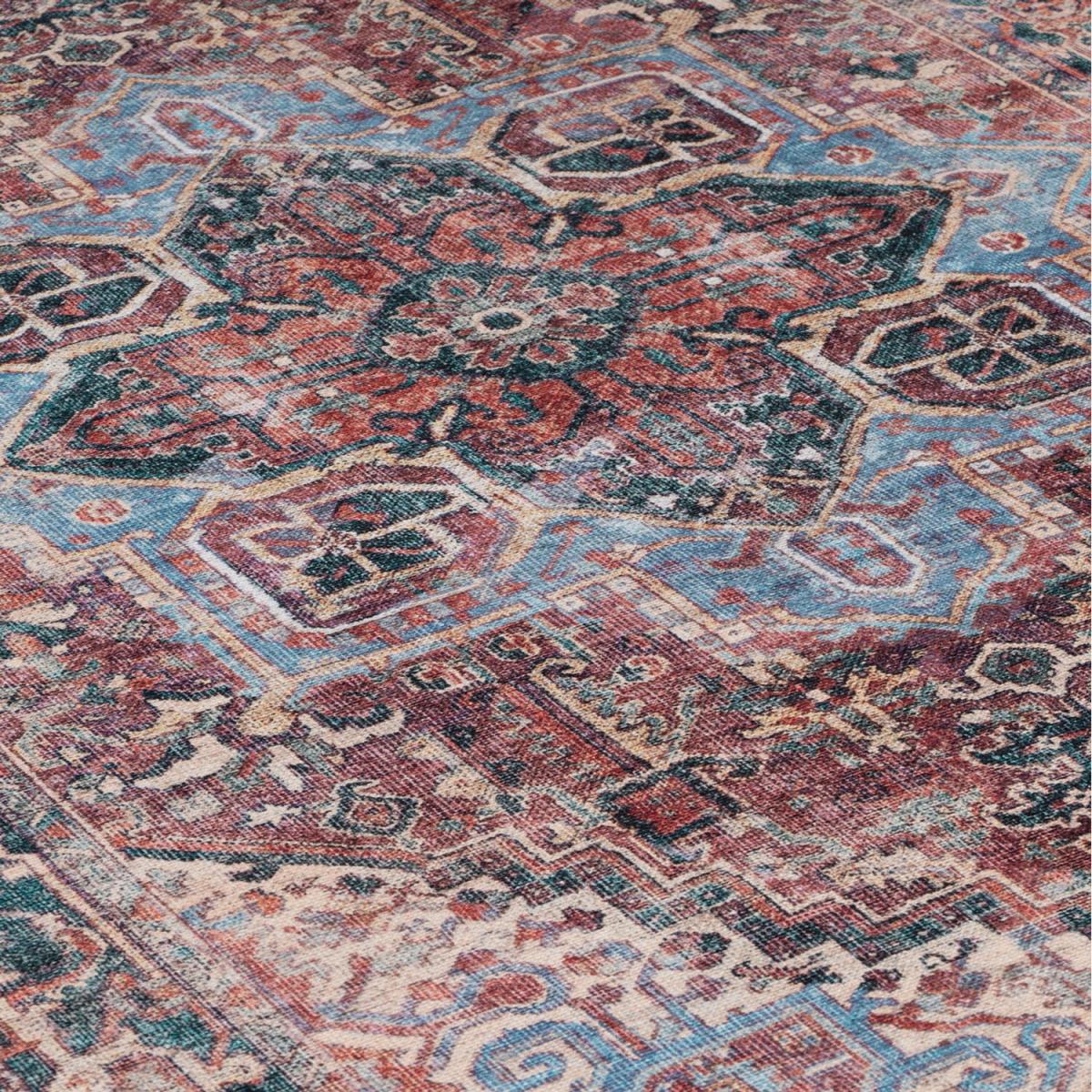 Red Teal Floral Medallion Non Slip Washable Area Rug - Red / 230cm – image 3