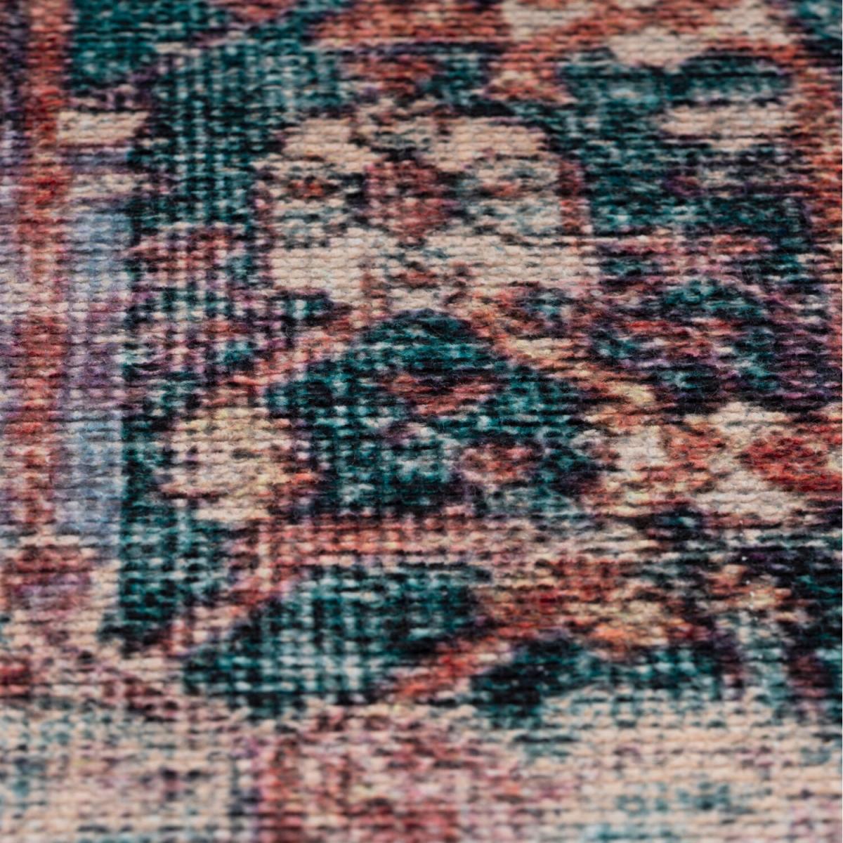 Red Teal Floral Medallion Non Slip Washable Area Rug - Red / 230cm – image 4