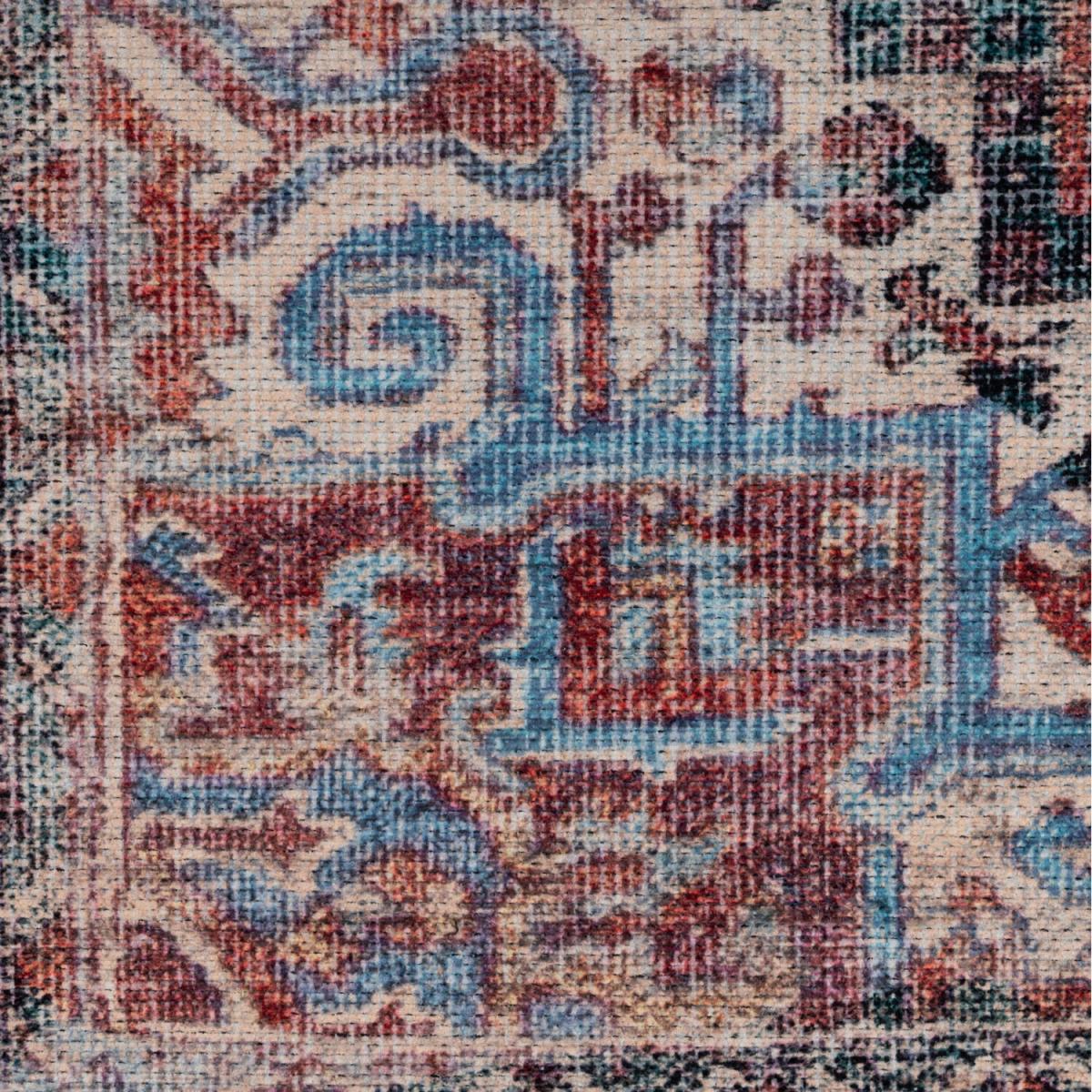 Red Teal Floral Medallion Non Slip Washable Area Rug - Red / 230cm – image 5