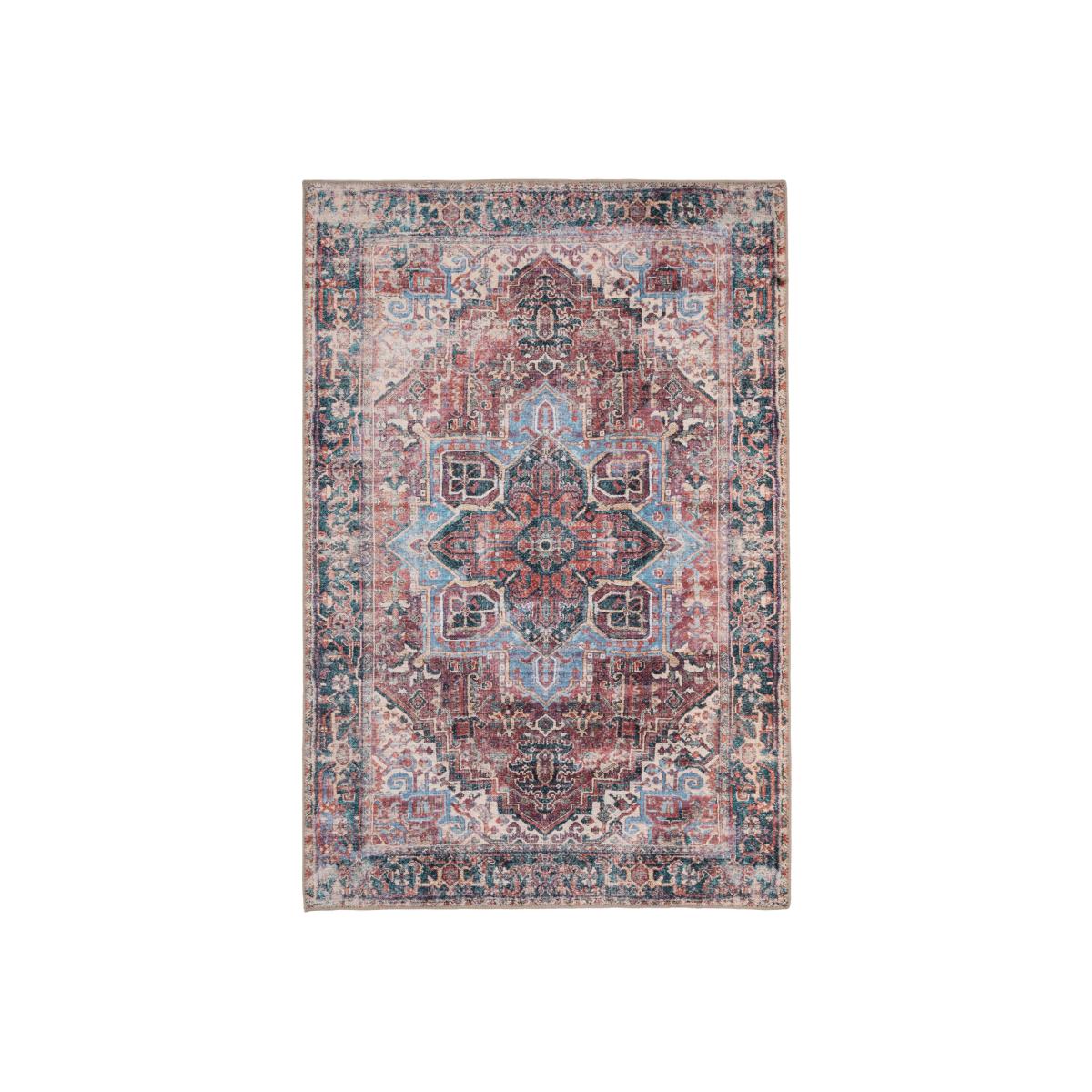 Red Teal Floral Medallion Non Slip Washable Area Rug - Red / 230cm – image 1