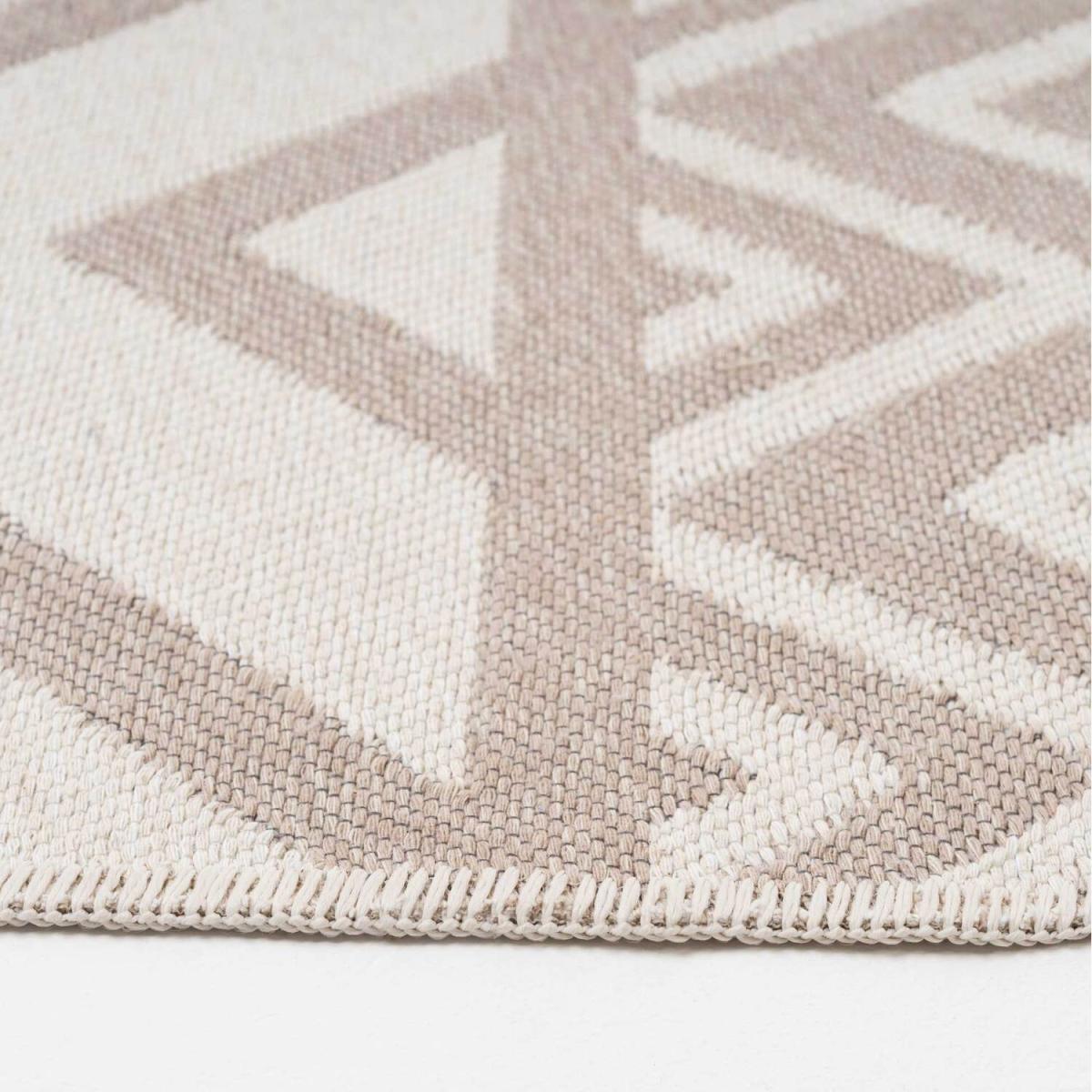 Beige White Geometric Recycled Cotton Reversible Fringed Rug - Beige / 240 x 60cm – image 4