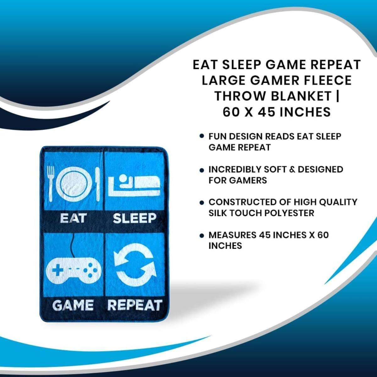 Eat Sleep Game Repeat Large Gamer Fleece Throw Blanket - Turquoise – image 2