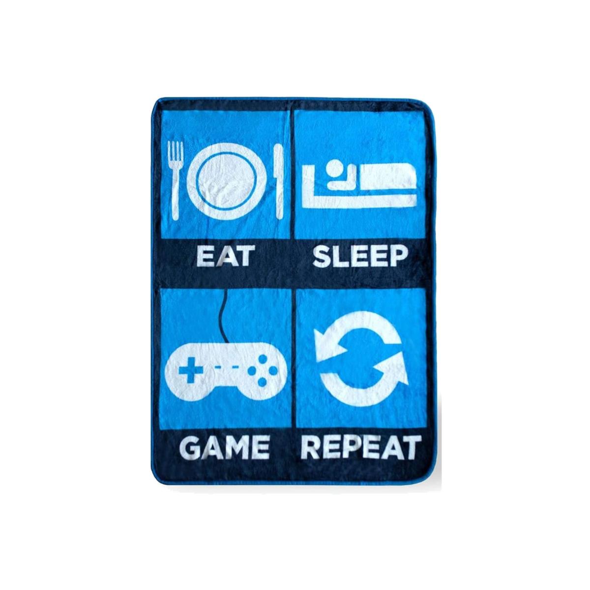 Eat Sleep Game Repeat Large Gamer Fleece Throw Blanket - Turquoise – image 1