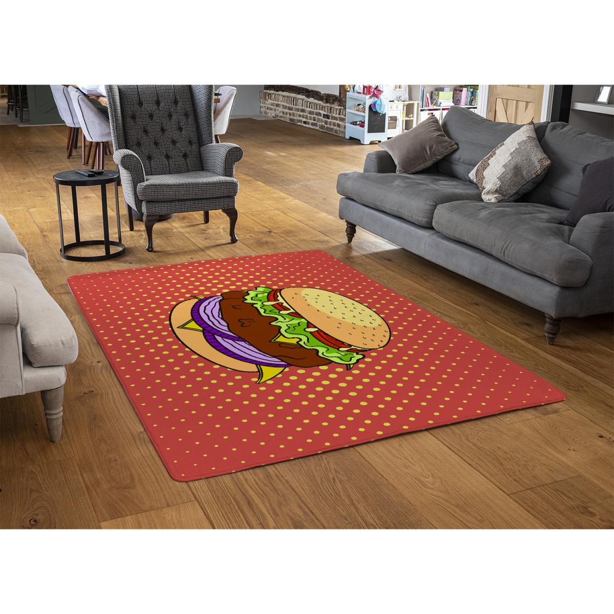 The Pop Art Illustration Of Burger Designer Rug - Orange / 200cm – image 2
