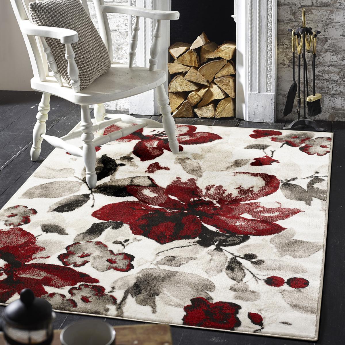 Stunning Red Artistic Floral Area Rug - Red / 160cm