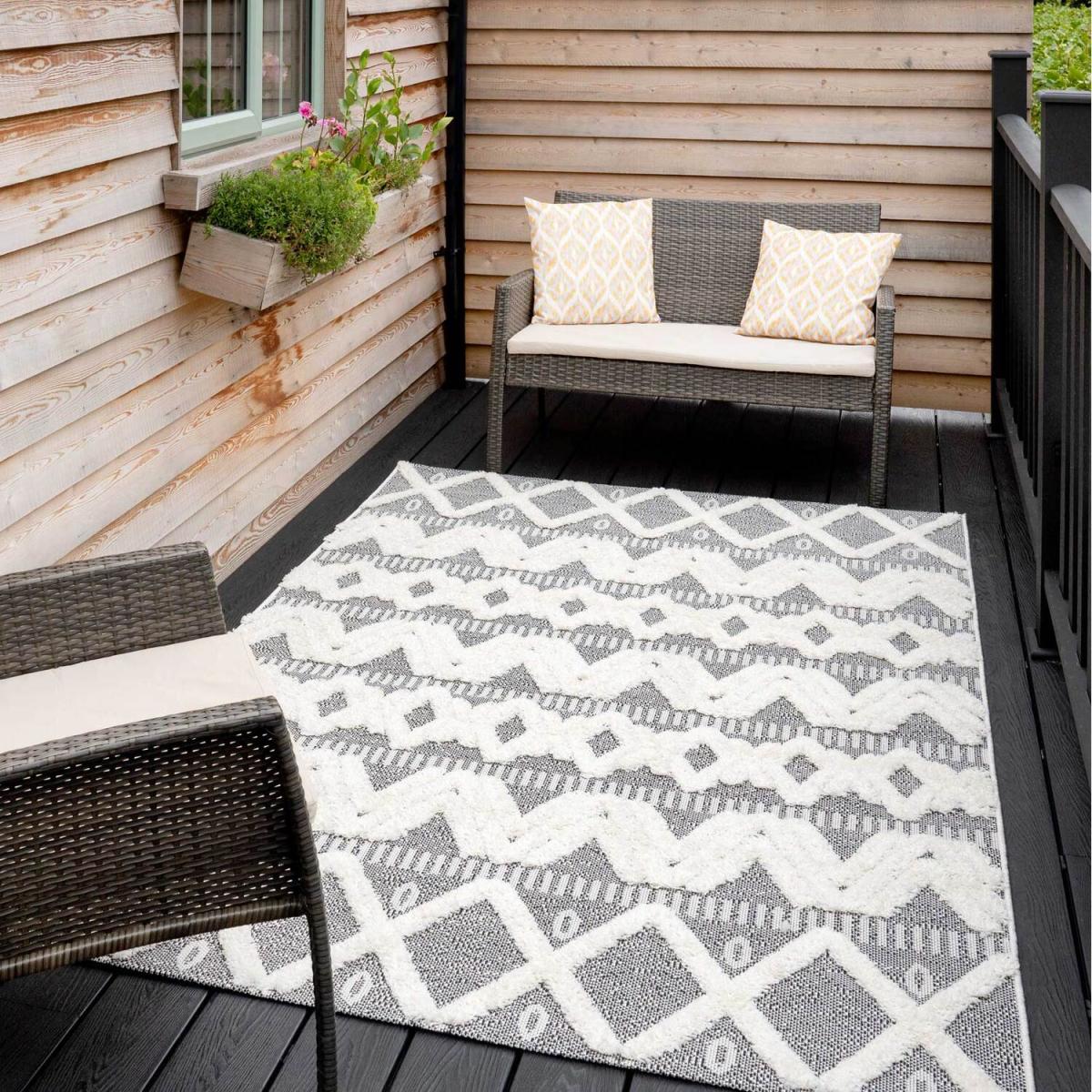 Grey Beige Tribal Aztec Textured Flatweave Indoor Outdoor Rug - Grey / 230 x 160cm – image 1