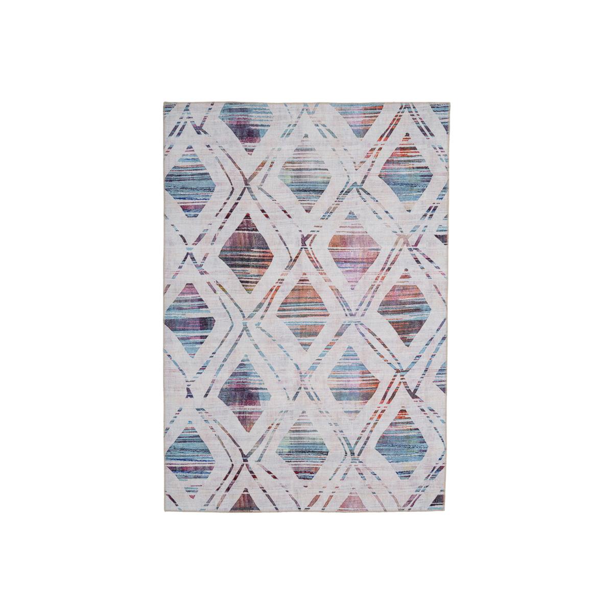 Beige Diamond Washable Rug - Amulet - White, Purple