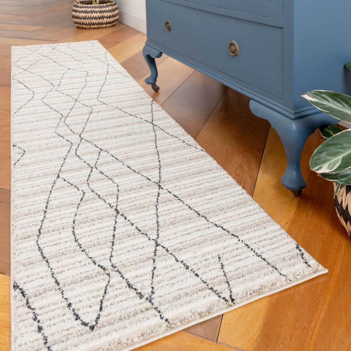 Beige Abstract Linear Moroccan Berber Area Rug - Beige / 240 x 60cm – image 1