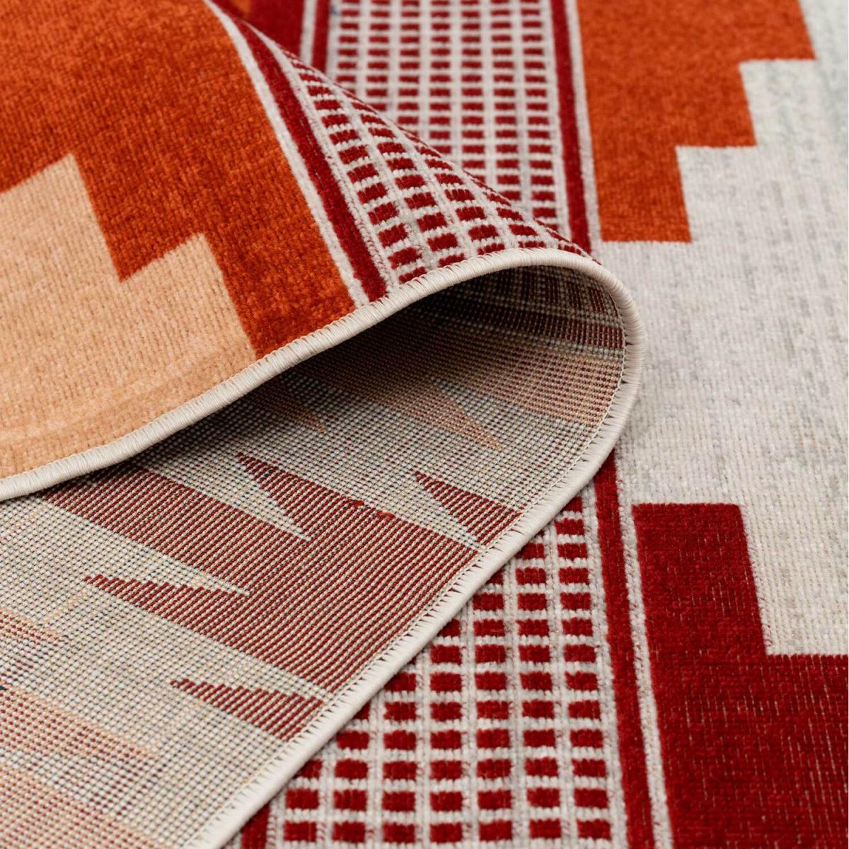 Warm Orange Terracotta Tribal Geometric Low Pile Soft Living Area Rug - Terracotta / 170cm – image 4
