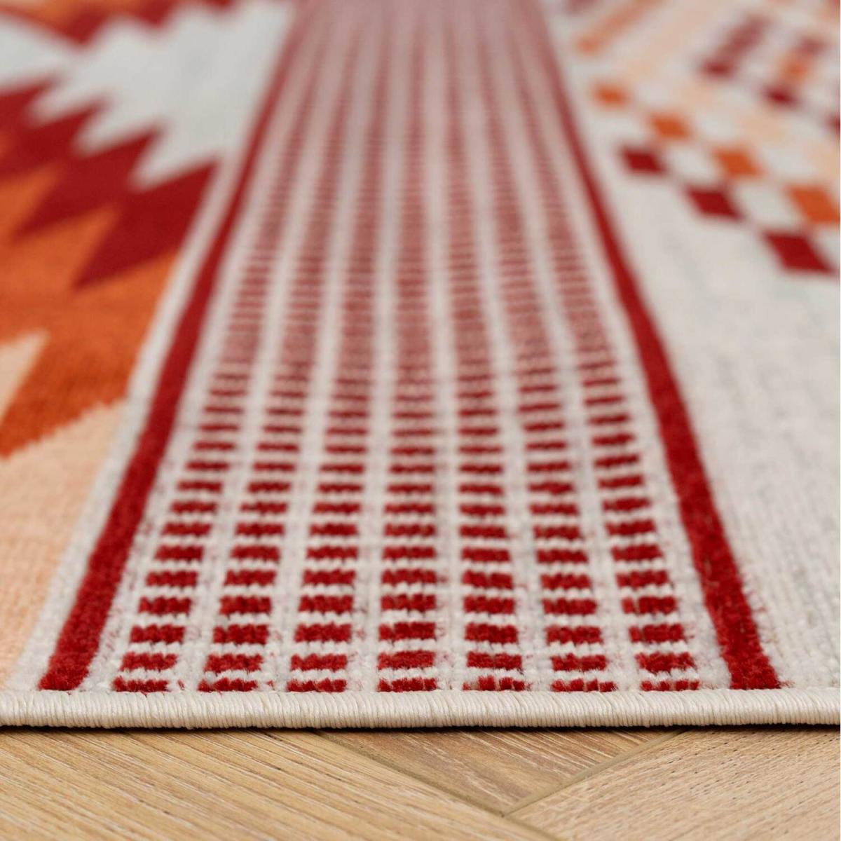 Warm Orange Terracotta Tribal Geometric Low Pile Soft Living Area Rug - Terracotta / 170cm – image 5