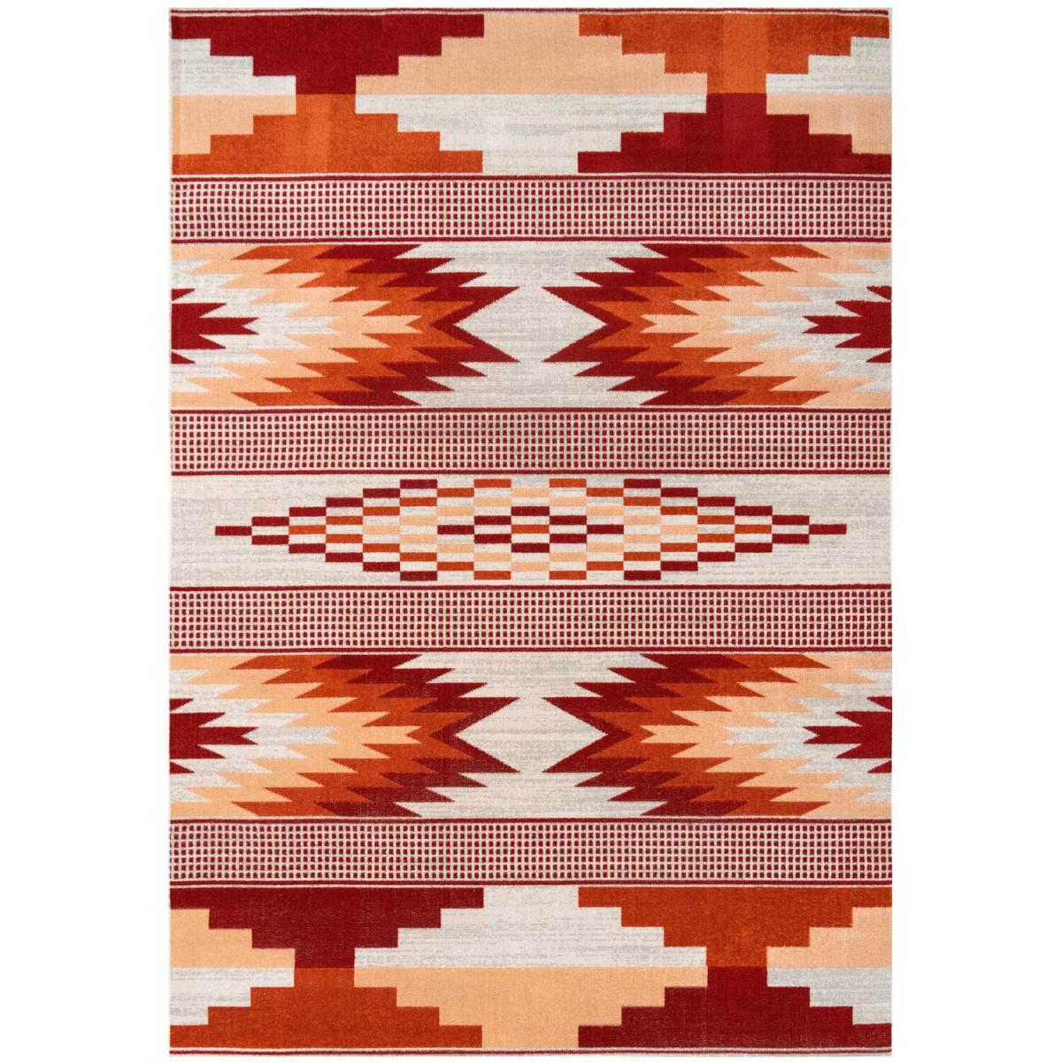 Warm Orange Terracotta Tribal Geometric Low Pile Soft Living Area Rug - Terracotta / 170cm – image 6