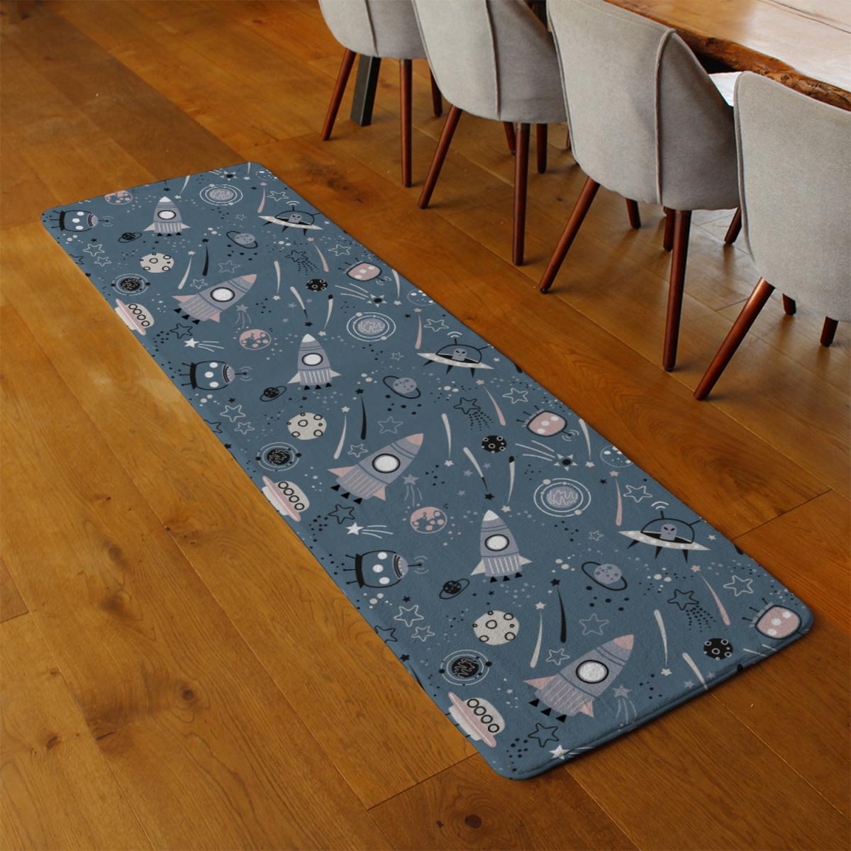 Spaceships And Planets With Stars Runner Rug - Blue – image 3