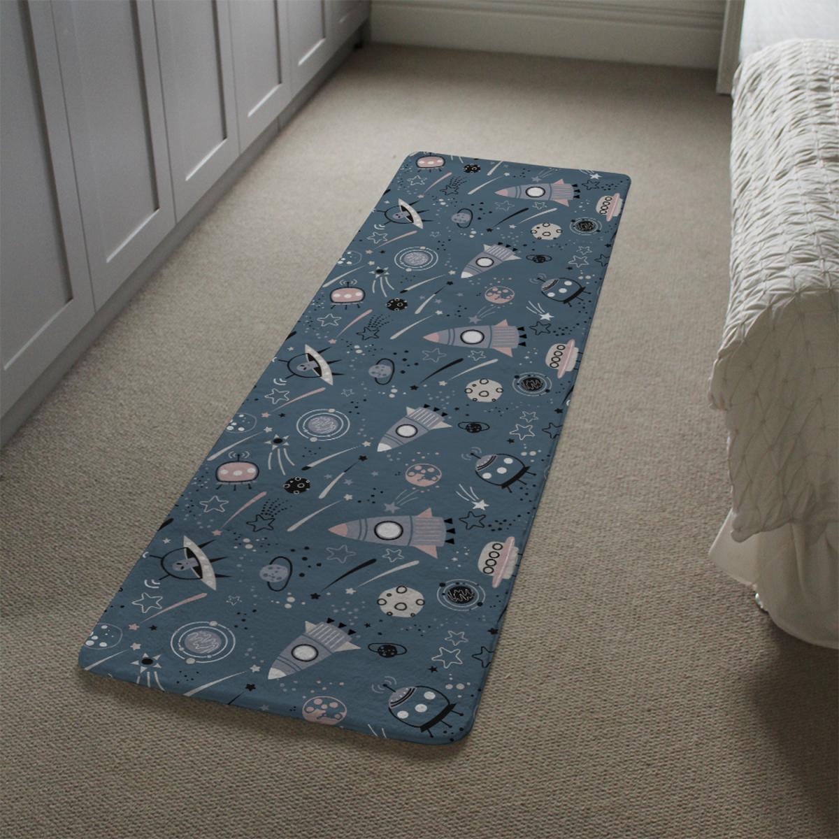 Spaceships And Planets With Stars Runner Rug - Blue – image 1