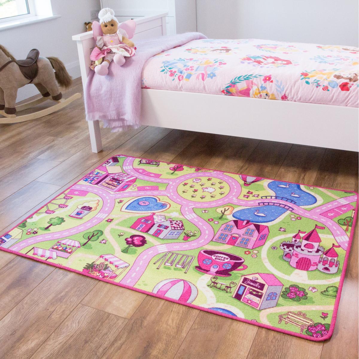 Kids Interactive Funfair Village Play Mat Soft Bedroom Rug - Multicolour / 120 x 80cm – image 1
