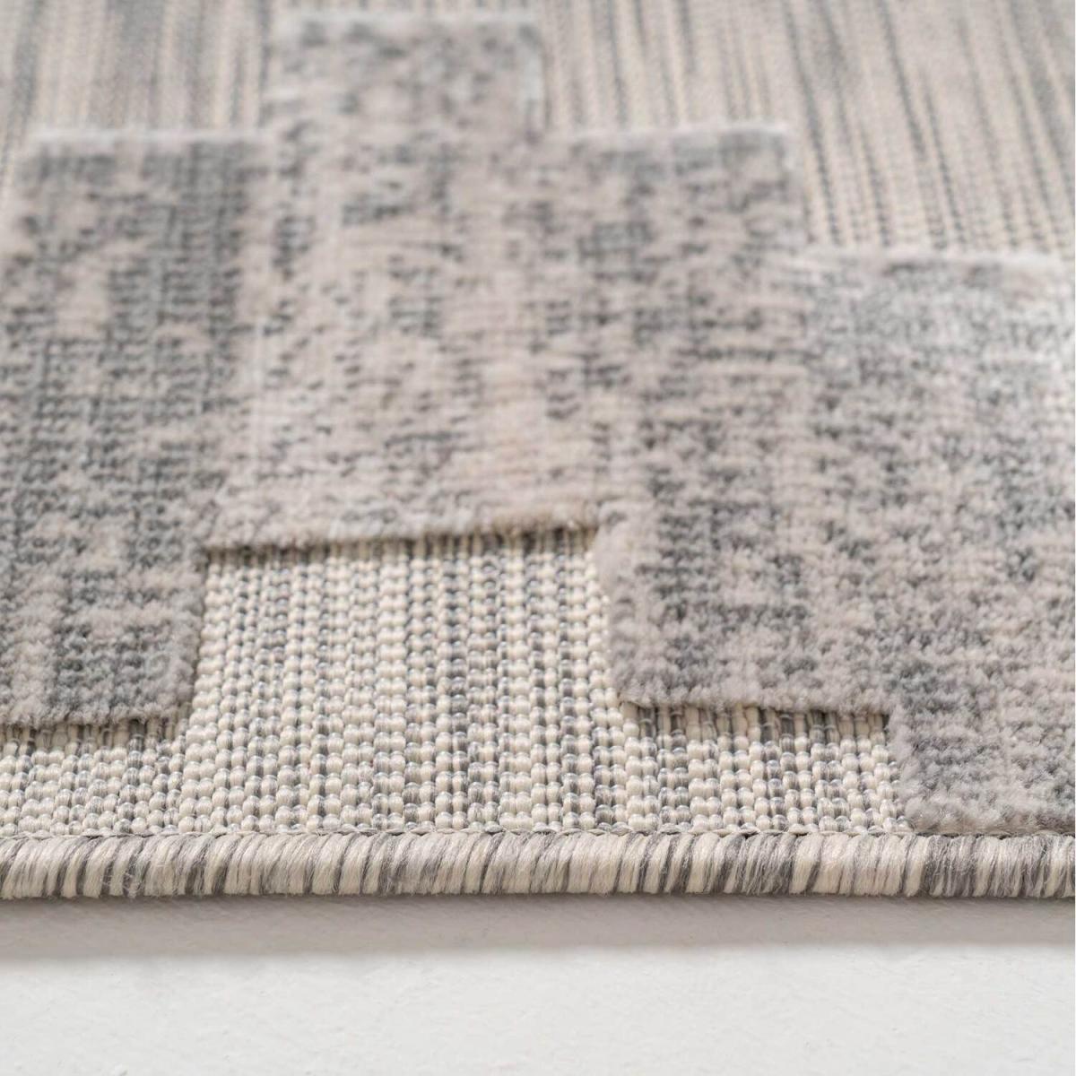 Stone Greige Diamond Geometric Textured Flatweave Indoor Outdoor Rug - Stone / 110 x 57cm – image 2