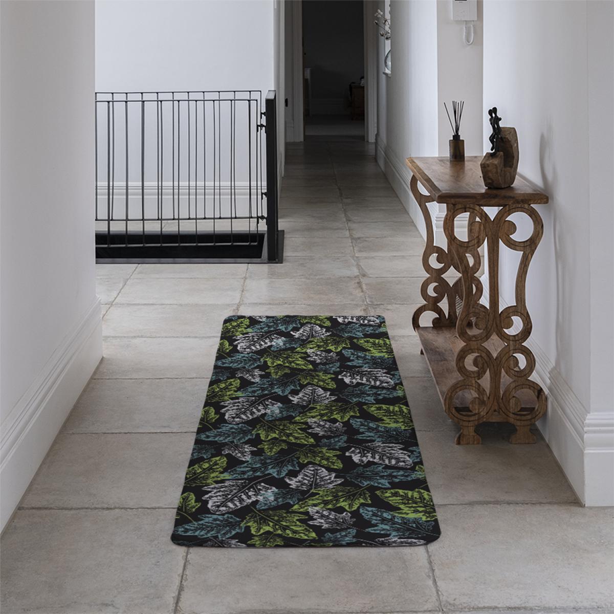 Leaf Print On Dark Bachground Runner Rug - Green – image 4