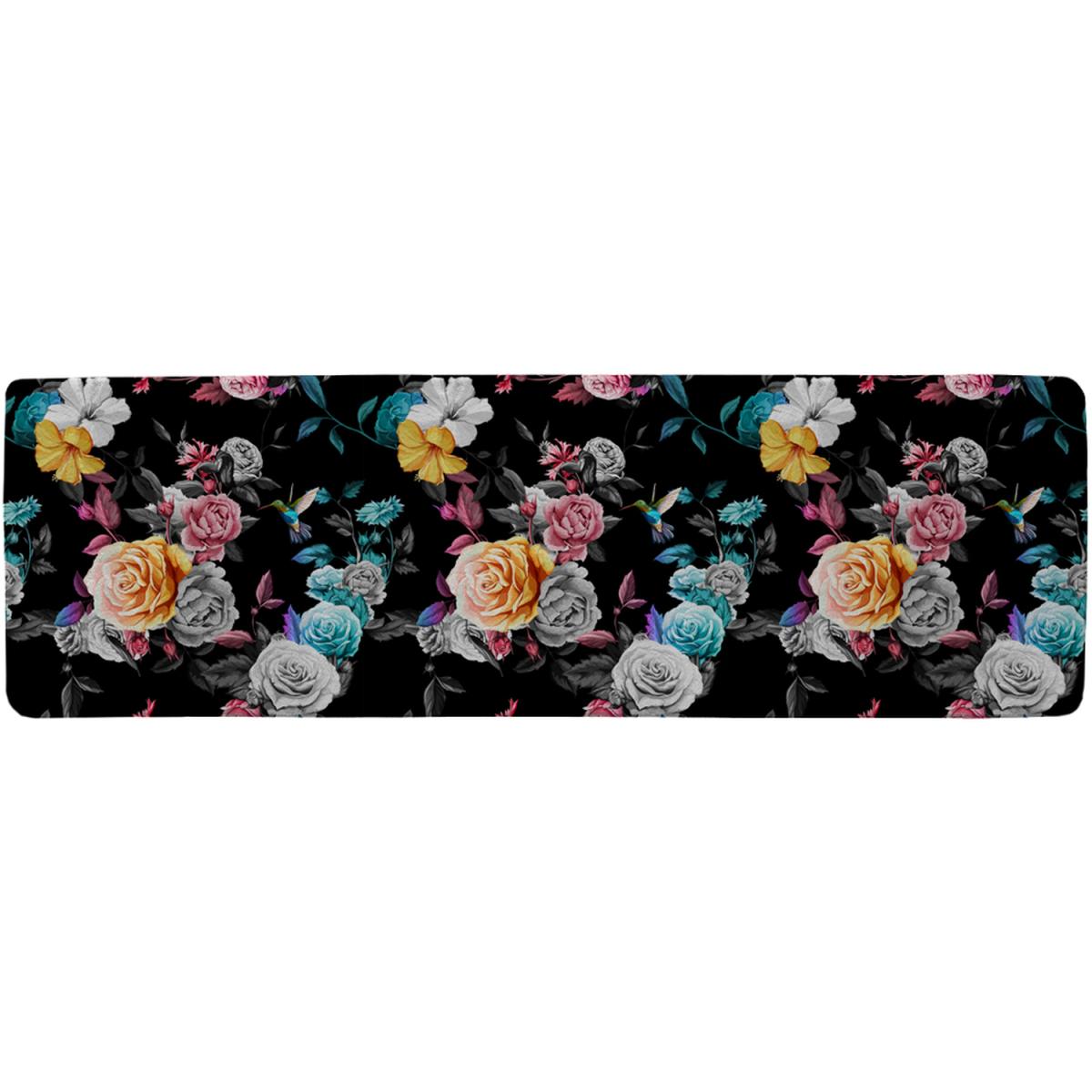 Humming Bird Roses Peony With Leaves Runner Rug - Black – image 2