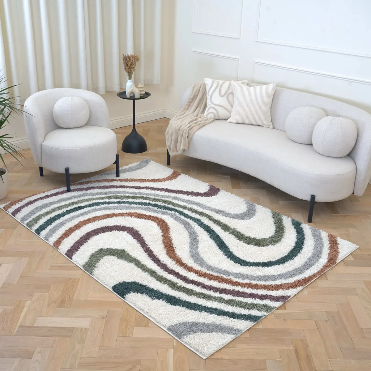 The Rugs Moodi Striped Design Patterned Shaggy Rug - Multicolour / 290cm – image 5