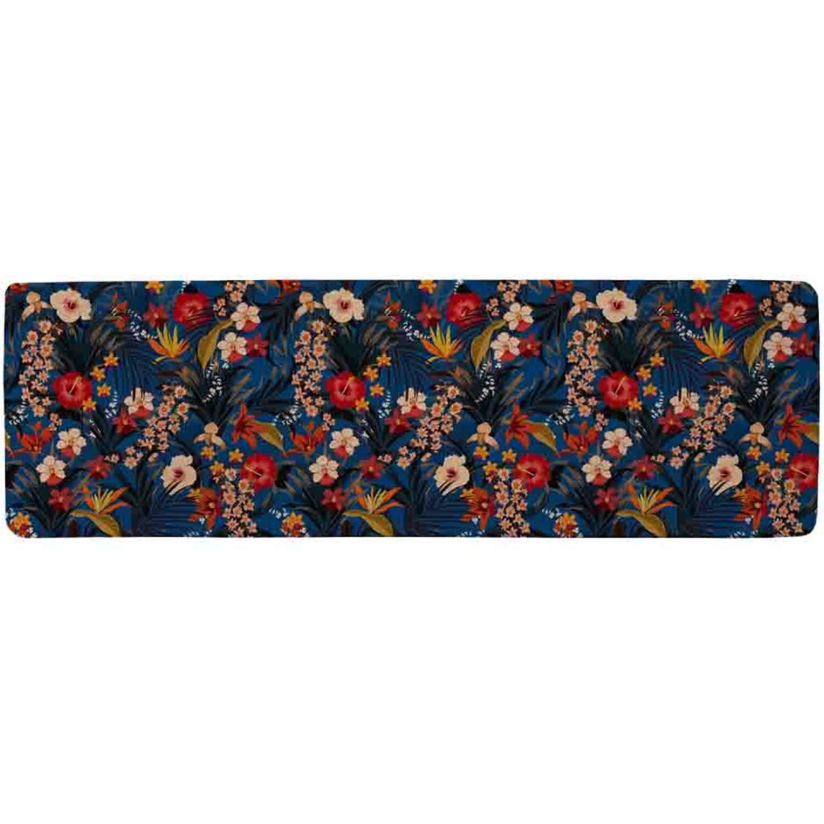 Bright Red Orange Tropical Flowers Plants Runner Rug - Blue – image 2