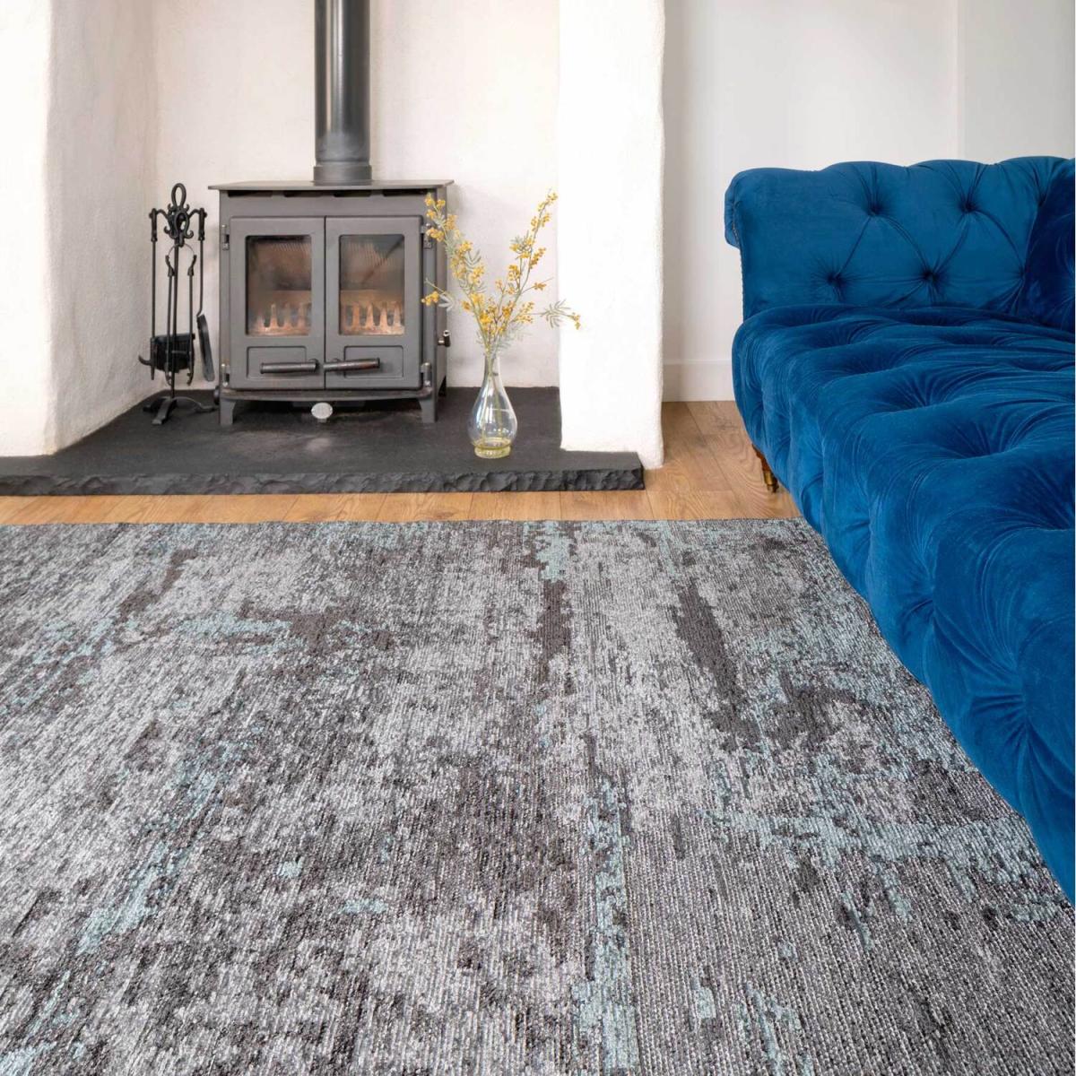 Grey Teal Distressed Reversible Chenille Living Area Rug - Grey Blue / 280 x 190cm – image 2