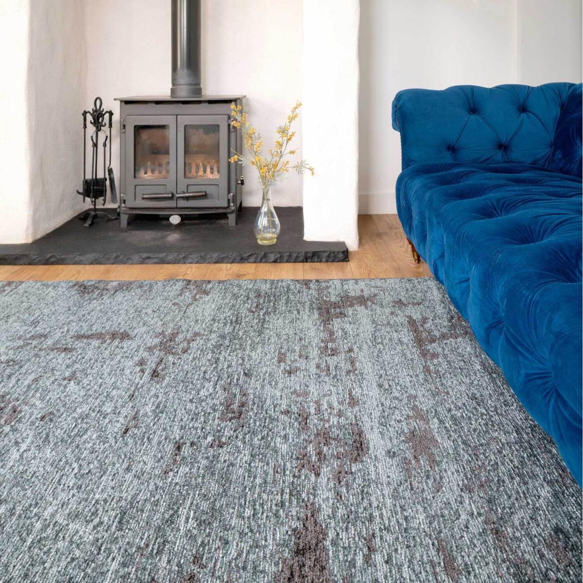 Grey Teal Distressed Reversible Chenille Living Area Rug - Grey Blue / 280 x 190cm – image 4