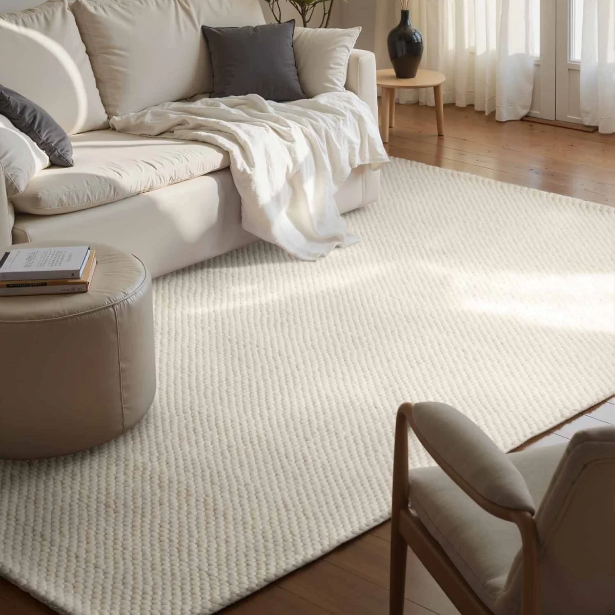 Hanse Home Elle Decoration Lyon Beans Natural Wool Plain Rug Cream - Cream / 200.0cm – image 7