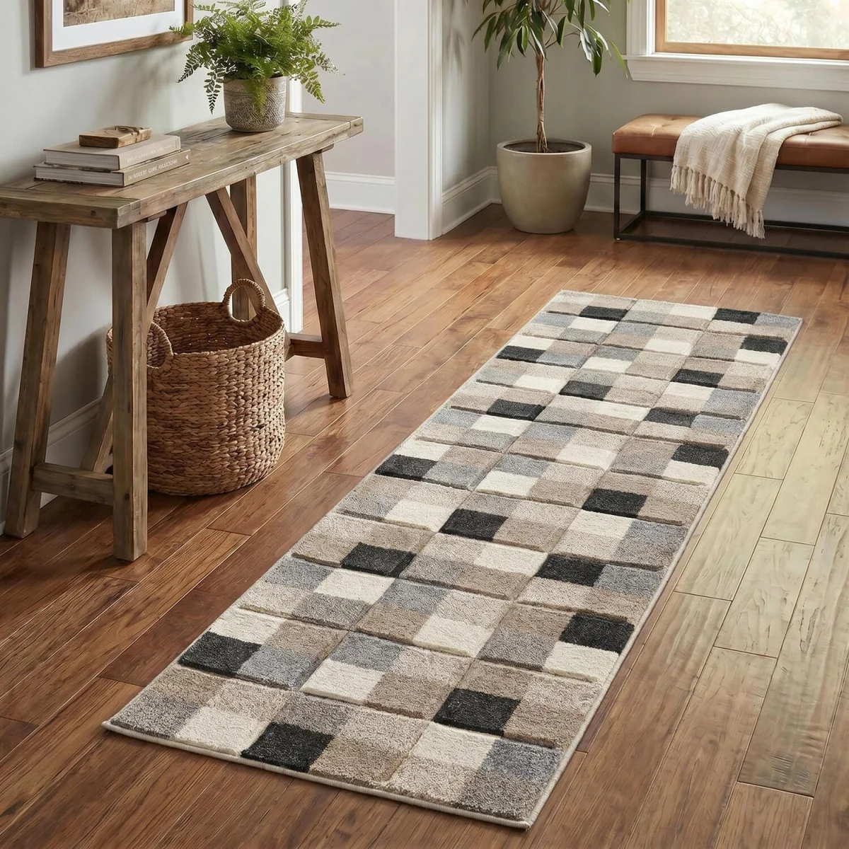 Santiago Modern Abstract Geometric Carved Rugs Living Room Grid Design Area Rug - Beige / 170cm – image 2