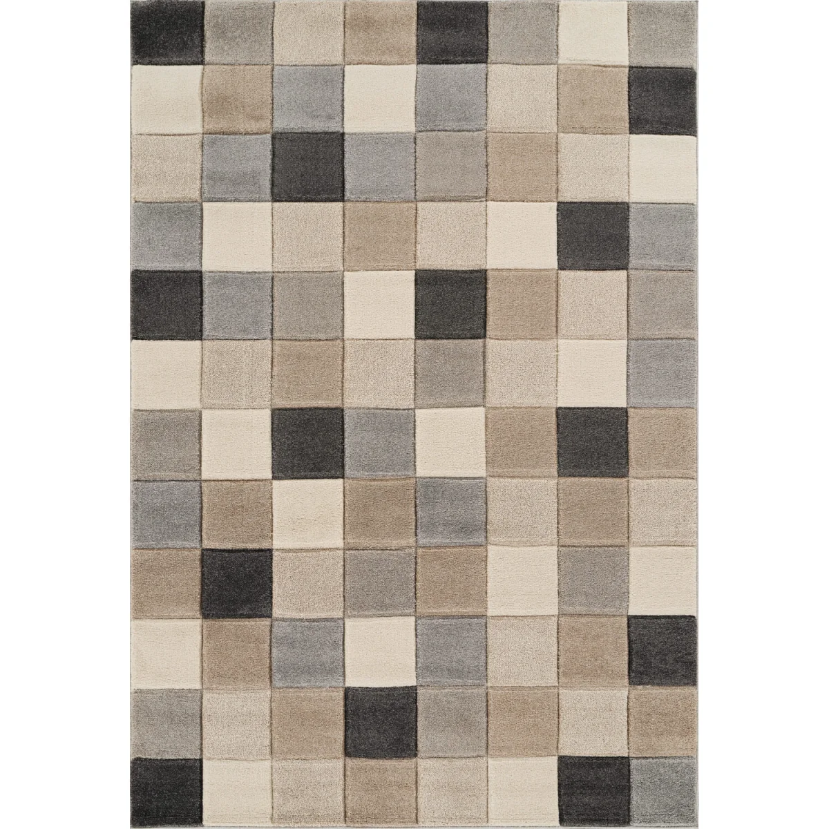 Santiago Modern Abstract Geometric Carved Rugs Living Room Grid Design Area Rug - Beige / 170cm – image 3