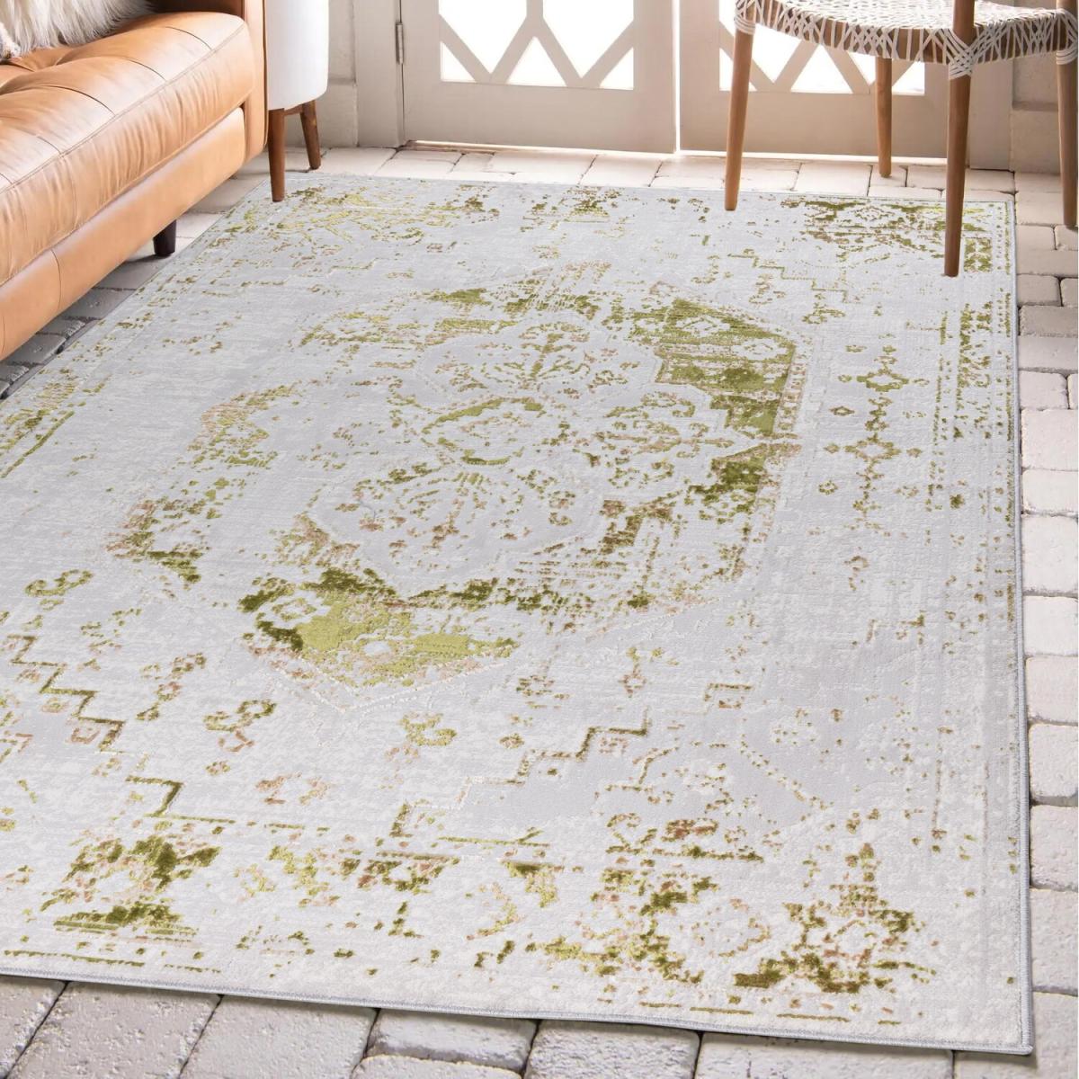 Timeless Green Distressed Traditional Rug - Monalisa - Green / 7kg – image 1