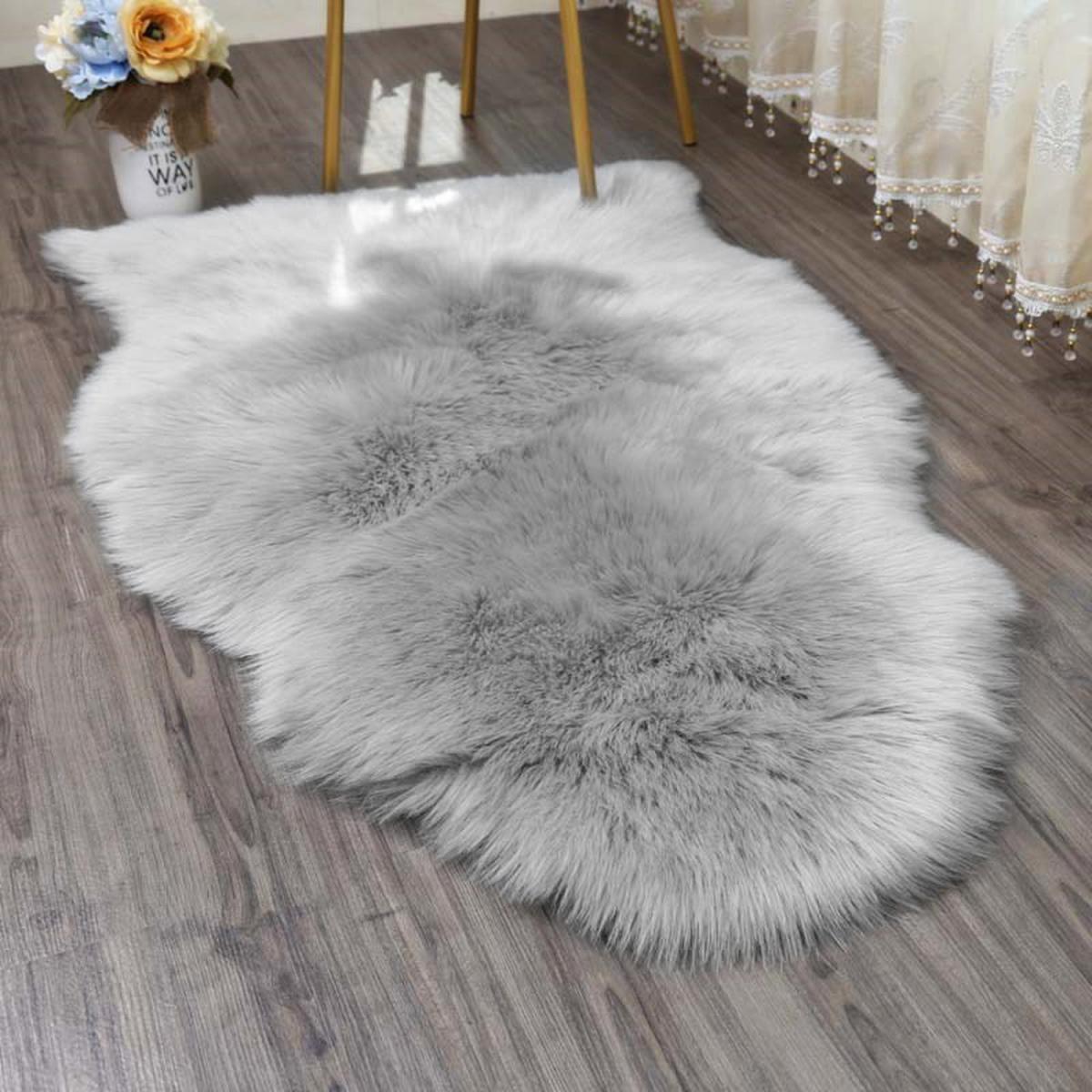 Shag Faux Sheepskin Fluffy Irregular Rug - White / 550G – image 9