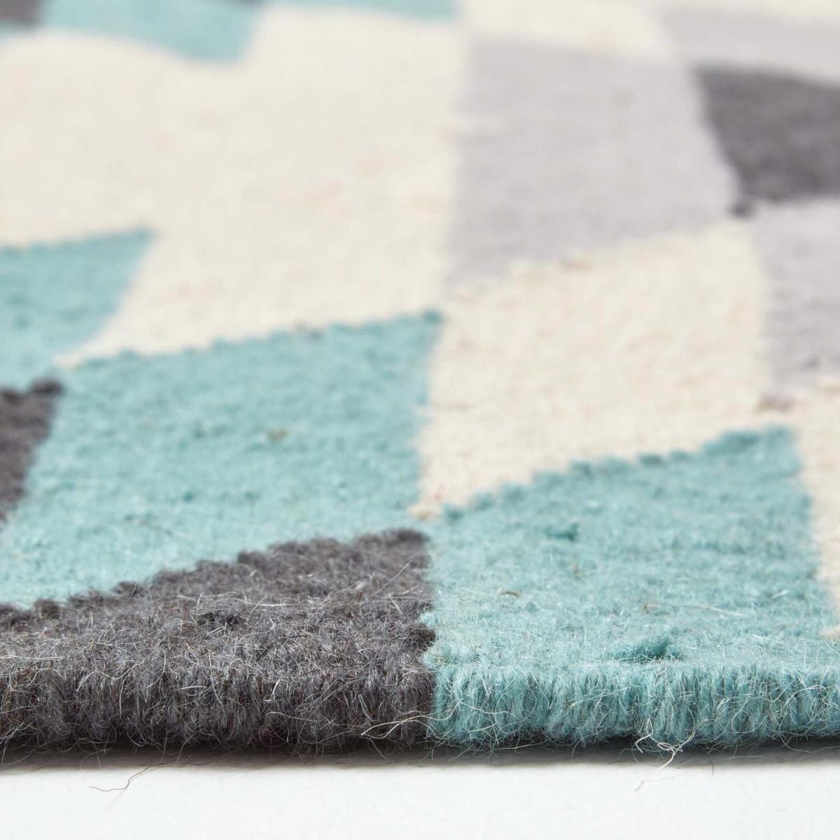 Homescapes Helsinki Geometric Kilim Wool Rug - Blue / 150cm – image 4